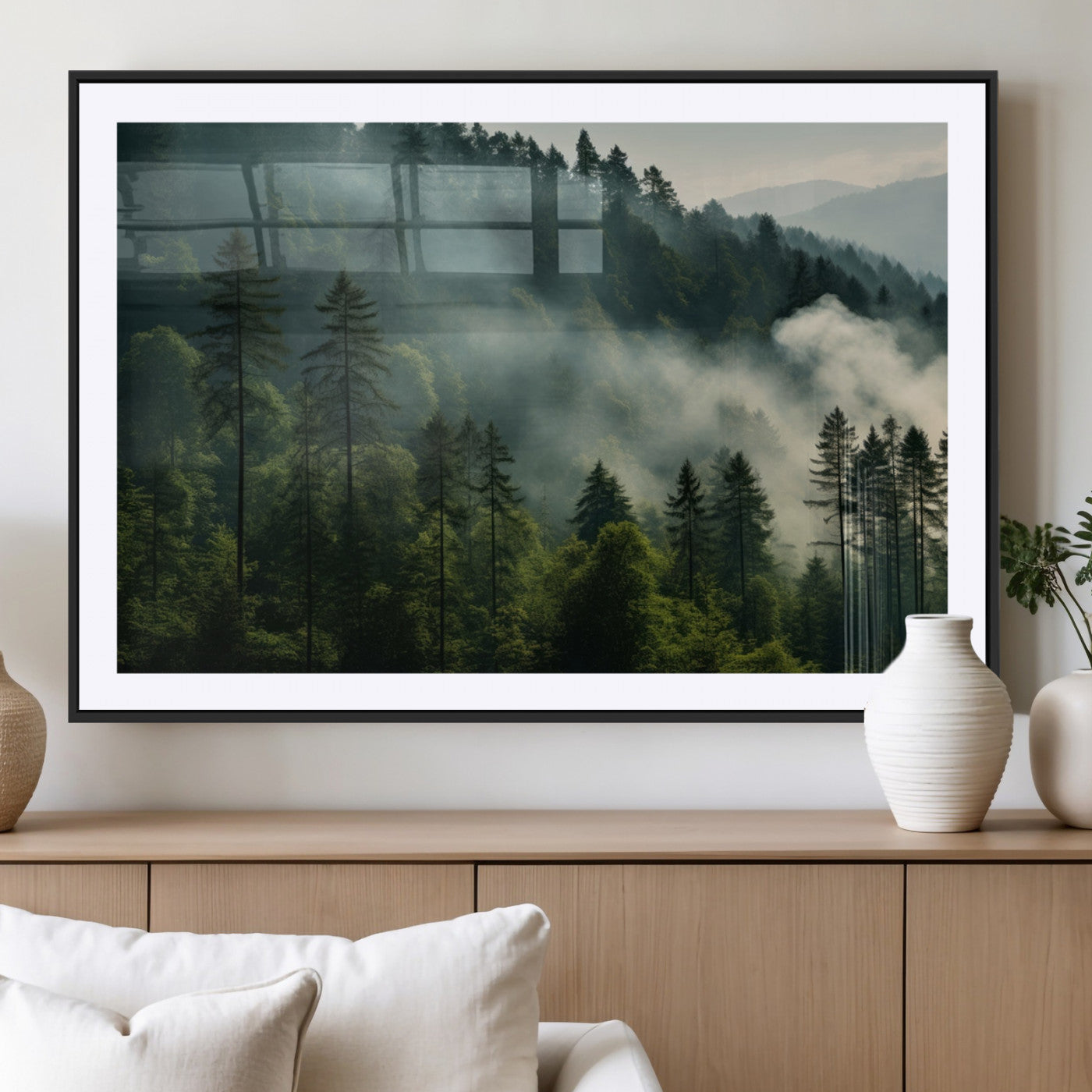 MGC-FP-36x24 - Misty Forest Wall Art Premium Canvas Print a Foggy and Serene Atmosphere