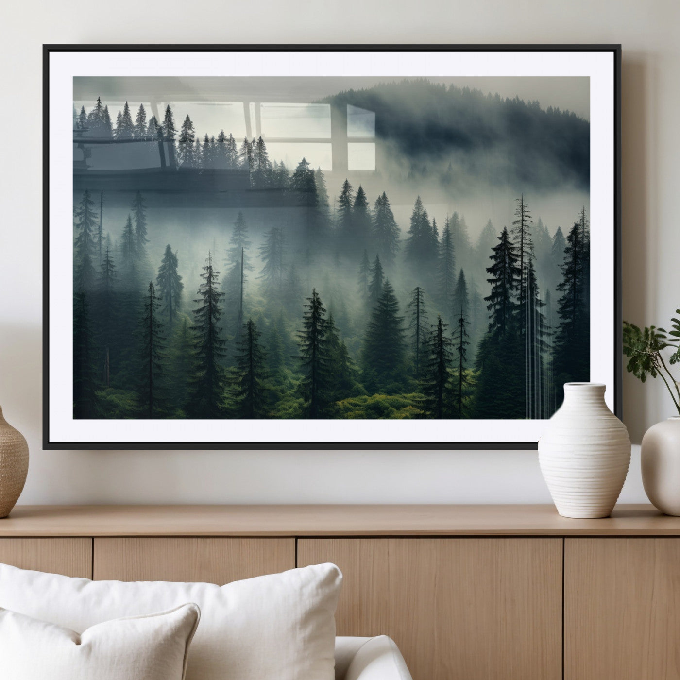 MGC-FP-36x24 - Captivating Misty Forest Wall Art Premium Canvas Print a Foggy and Serene Atmosphere
