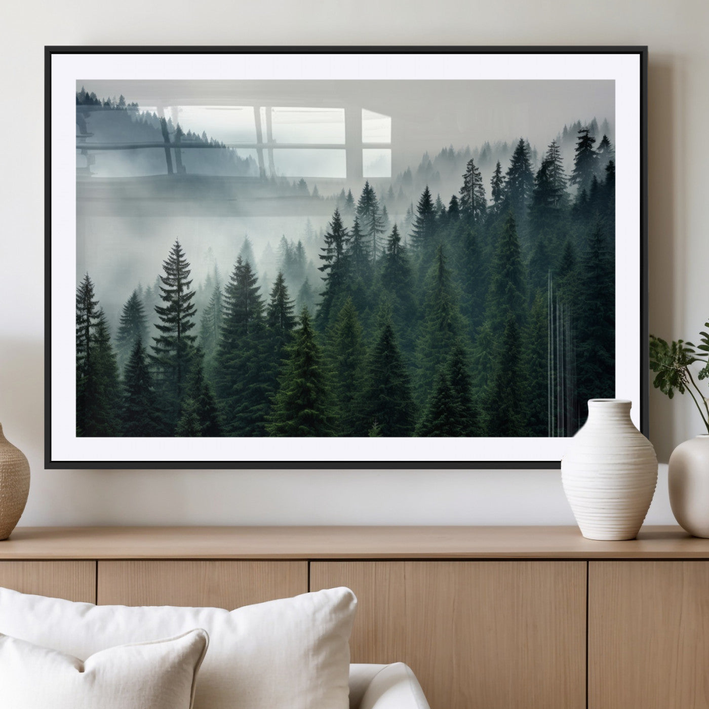 MGC-FP-36x24 - Captivating Misty Forest Wall Art Premium Canvas Print, Foggy and Serene Atmosphere Canvas Print