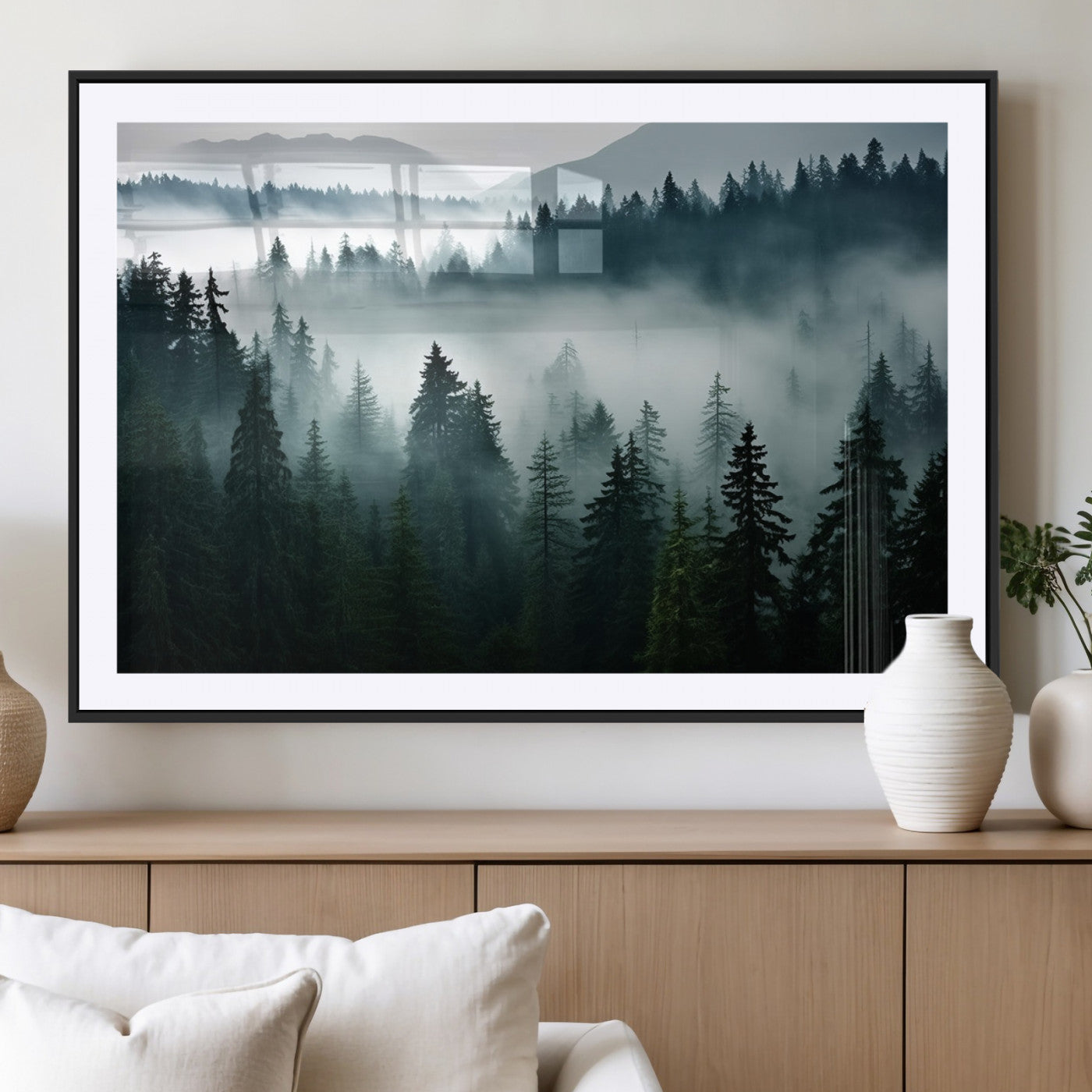 MGC-FP-36x24 - Captivating Misty Forest Wall Art Canvas, Premium Canvas Print a Foggy and Serene Atmosphere