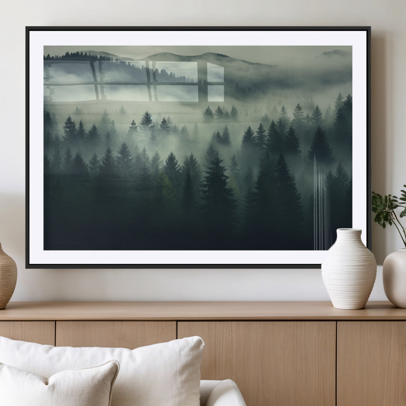 MGC-FP-36x24 - Misty Forest Wall Art Premium Canvas Print a Foggy and Serene Atmosphere