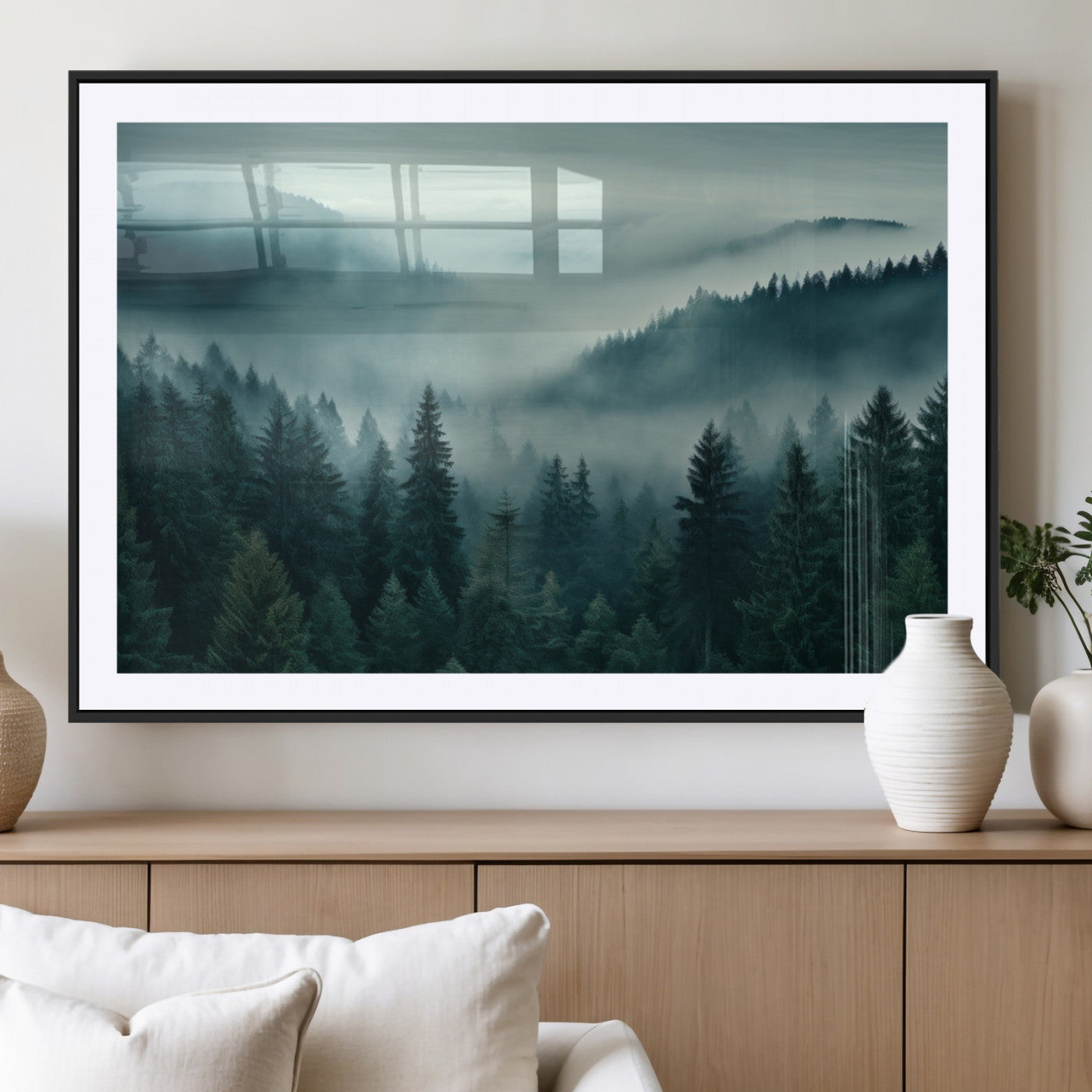 MGC-FP-36x24 - Captivating Misty Foggy Forest Wall Art Premium Canvas Print