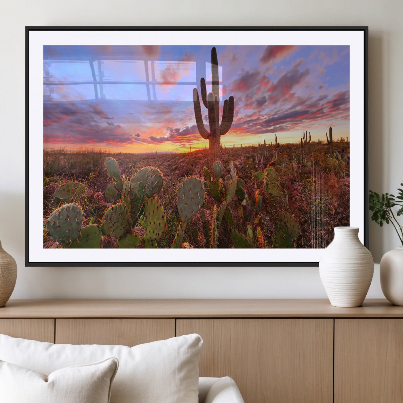 MGC-FP-36x24 - Arizona Desert Wall Art Canvas Print - Framed Deser Sunset Wall Decor