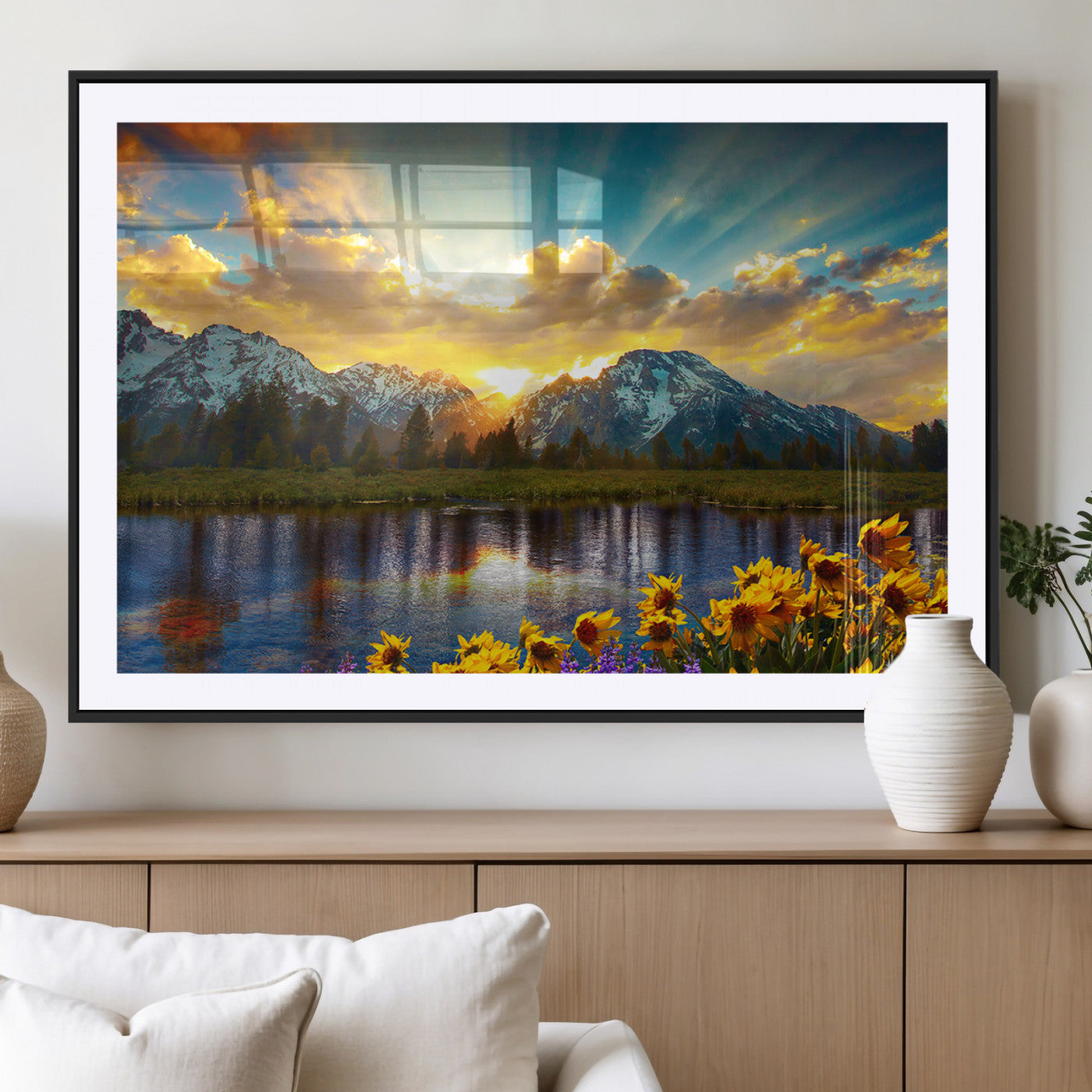 MGC-FP-36x24 - Grand Teton Park Amazing Mountain Landscape Sunset Wall Art Canvas Print