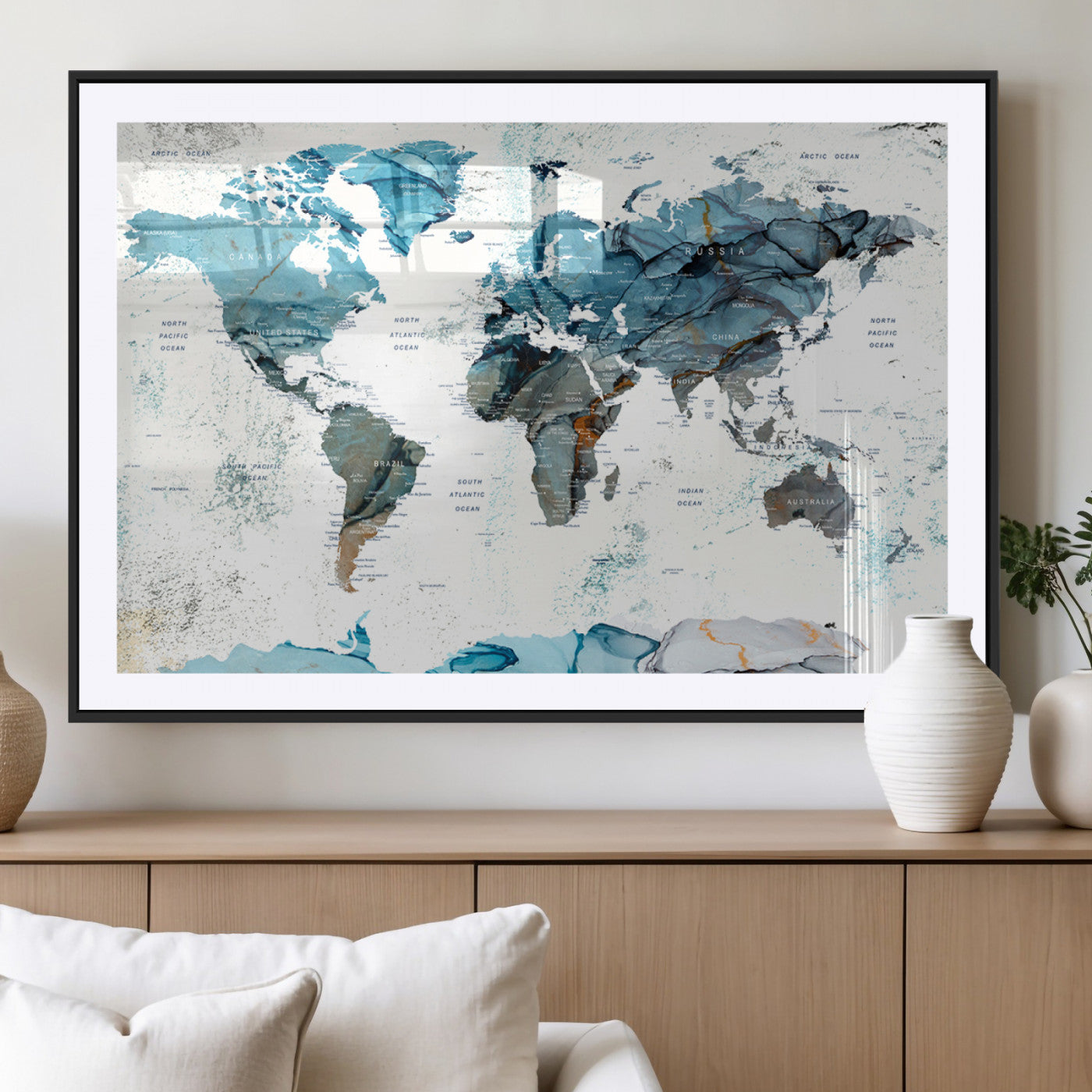 MGC-FP-36x24 - Push Pin World Map Canvas Print – Framed Wall Art for Couples to Track Their Travels – Anniversary