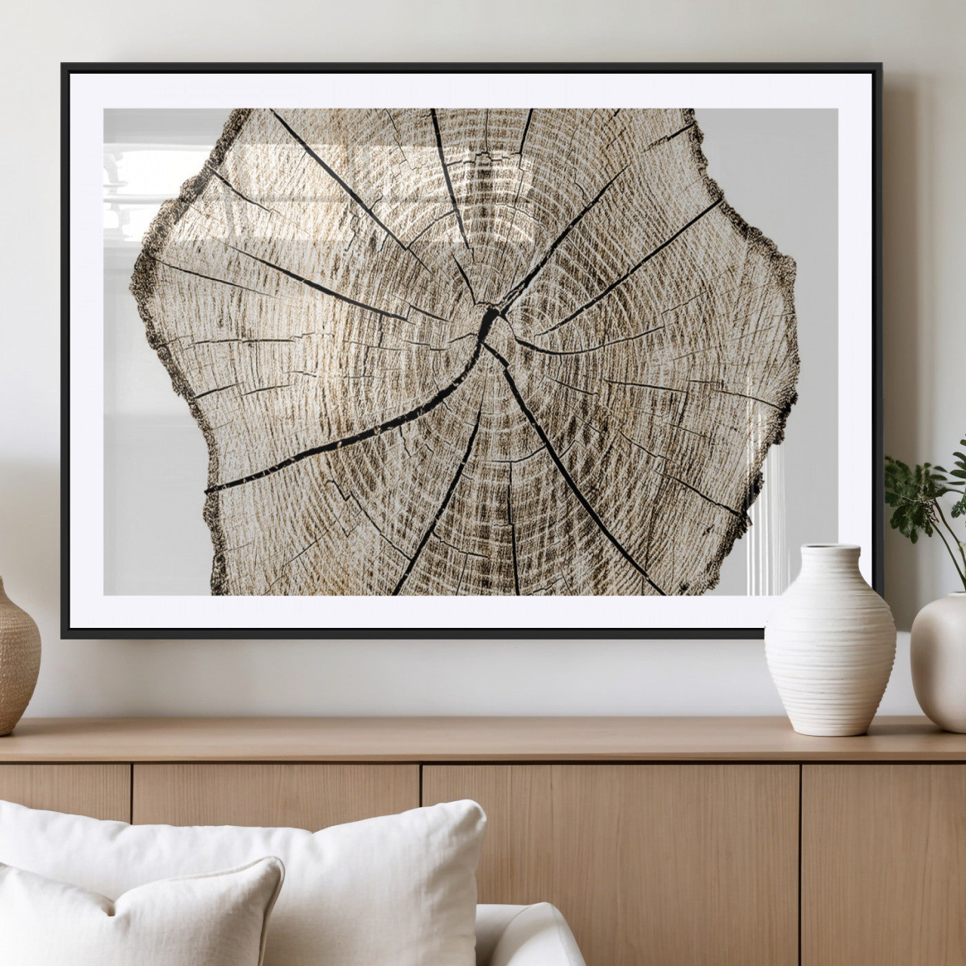 MGC-FP-36x24 - Abstract Wood Tree Ring Wall Art - Ready to Hang Minimalist Wooden Design for Rustic & Contemporary