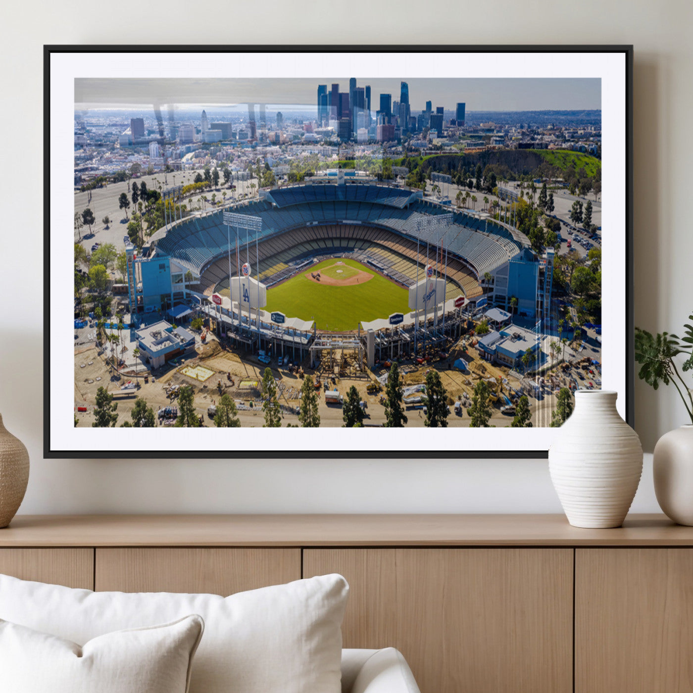 MGC-FP-36x24 - Los Angeles Dodgers Dodger Stadium Wall Art Canvas Print - MLB Baseball Stadium, Framed Los Angeles