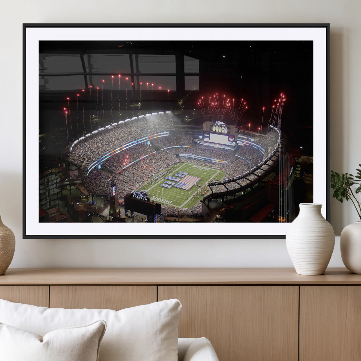 89988-MGC-FP-36x24_Black-New England Patriots Team Print Wall Art- Foxborough Gillette Stadium Wall Art Canvas Print