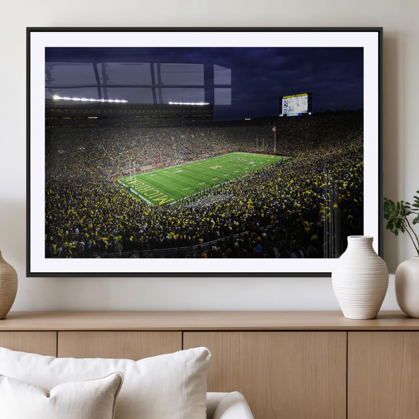 15448-MGC-FP-36x24_Black-Michigan Wolverines Football Canvas Wall Decor, Football Team Print - Ann Arbor Michigan Stadium