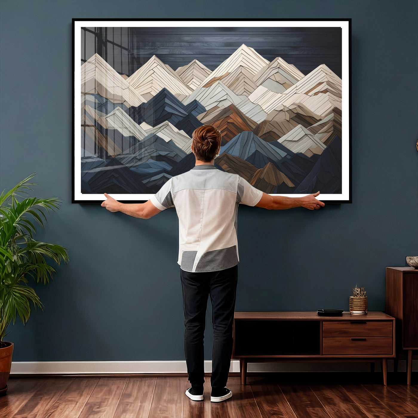 12896-MGV-CV-36X24 - Wood Mountain Wall Art | Mountain Canvas Print Wood Decor | Ready to Hang for Cabin Decor