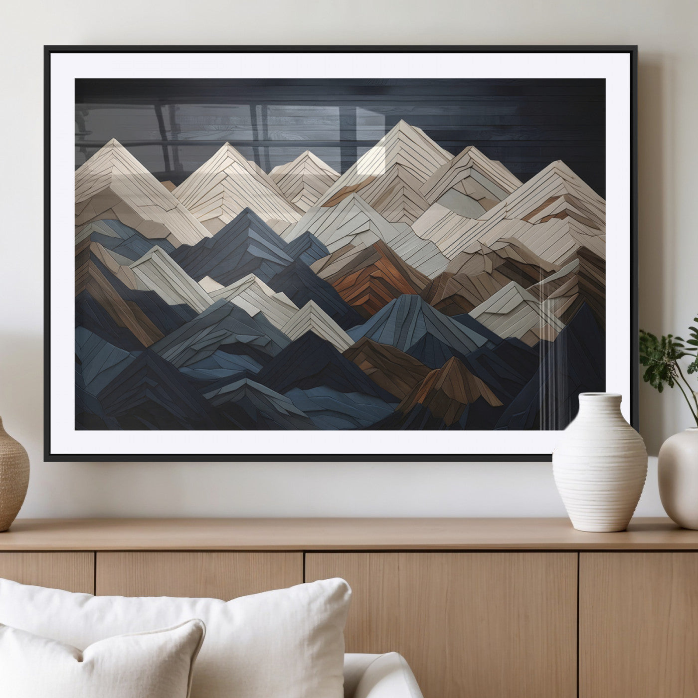 12896-MGV-CV-36X24 - Wood Mountain Range Wall Art - Ready to Hang 3-Piece Set for Modern Rustic Decor, Abstract Wooden