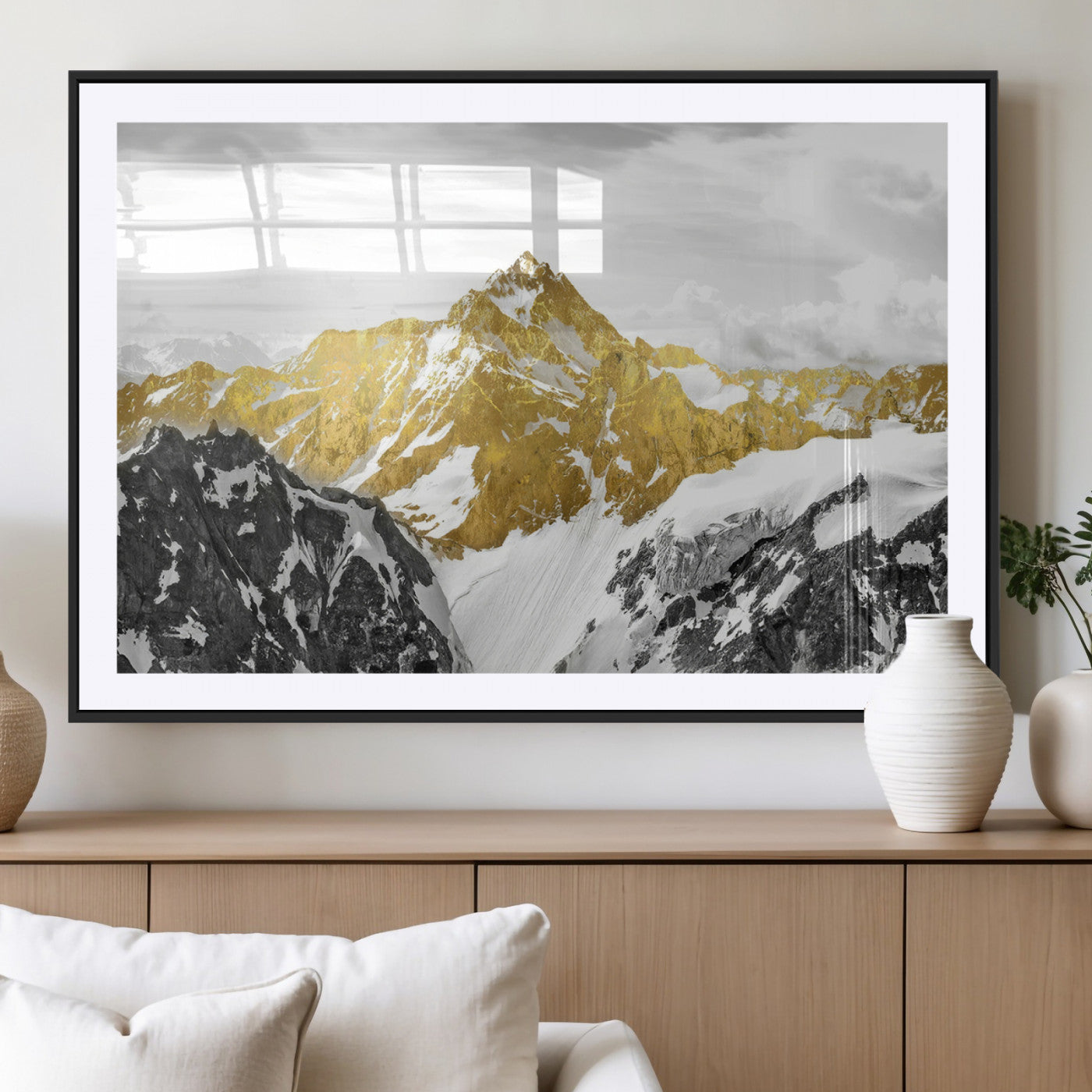 MGC-FP-36x24 - Gold Abstract Mountains Wall Art Print on Canvas, Nature Wall Art Print,