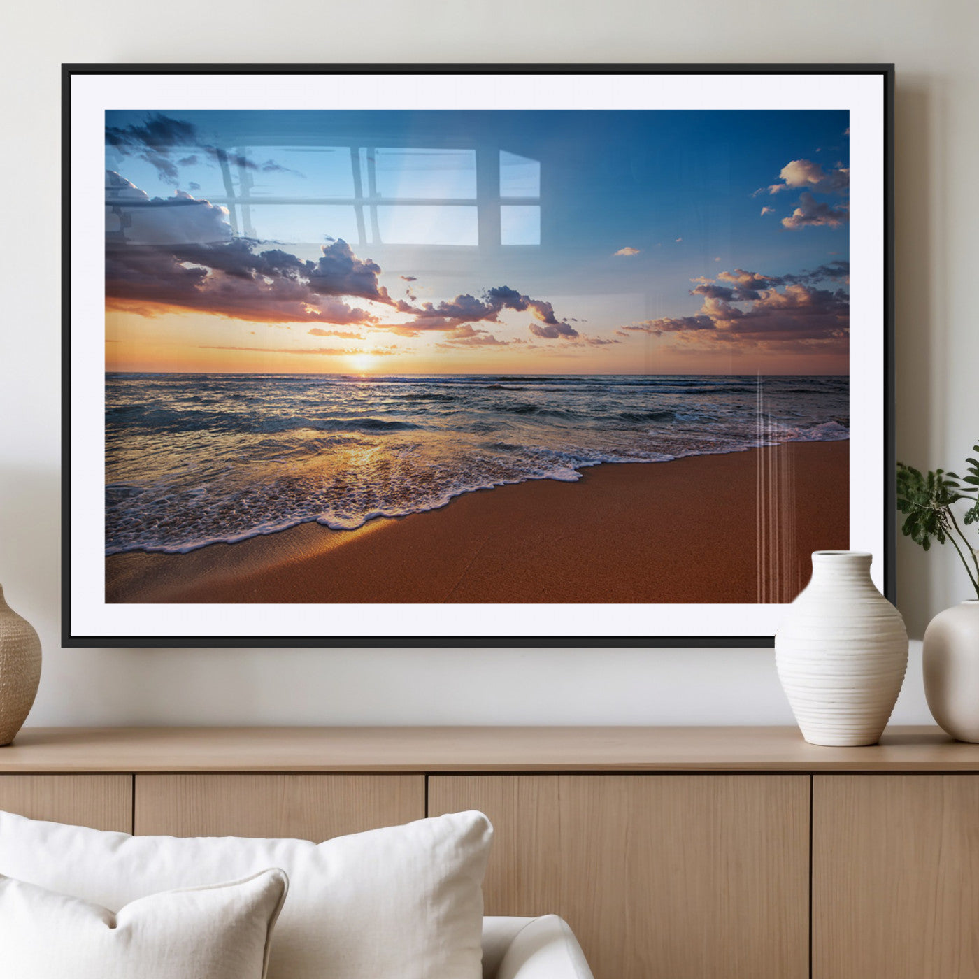 MGC-FP-36x24 - Golden Hour Beach Sunset Wall Art | Canvas Print | Ready to Hang | Coastal Wall Art for Living Room