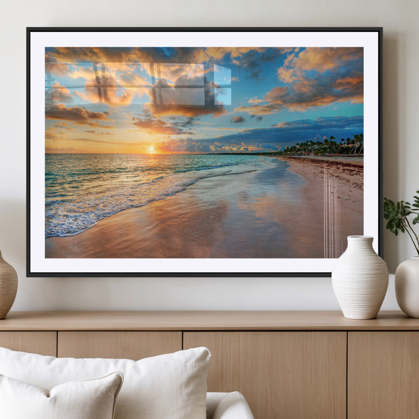 MGC-FP-36x24 - Serene Beach Sunset Wall Art | Coastal Ocean Canvas Print | Ready to Hang Tropical Decor for Home or