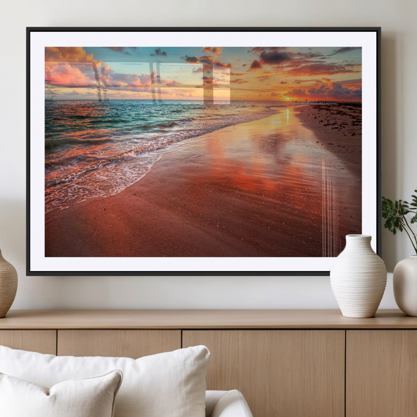 MGC-FP-36x24 - Sunset Beach Wall Art | Ocean Canvas Print | Coastal Wall Art | Tranquil Sunset Canvas Print