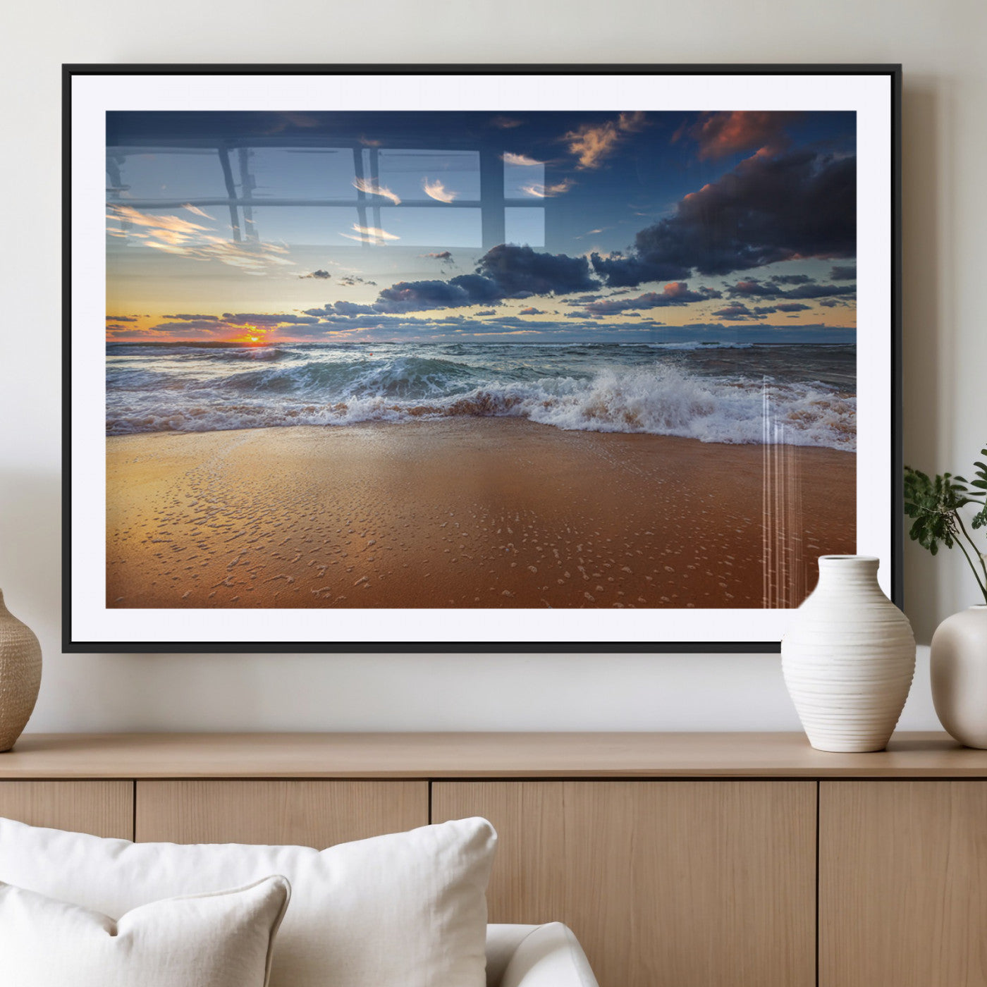 MGC-FP-36x24 - Beach Canvas Wall Art - Coastal Seascape Print for Living Room or Bedroom, Ocean Waves on Sand,