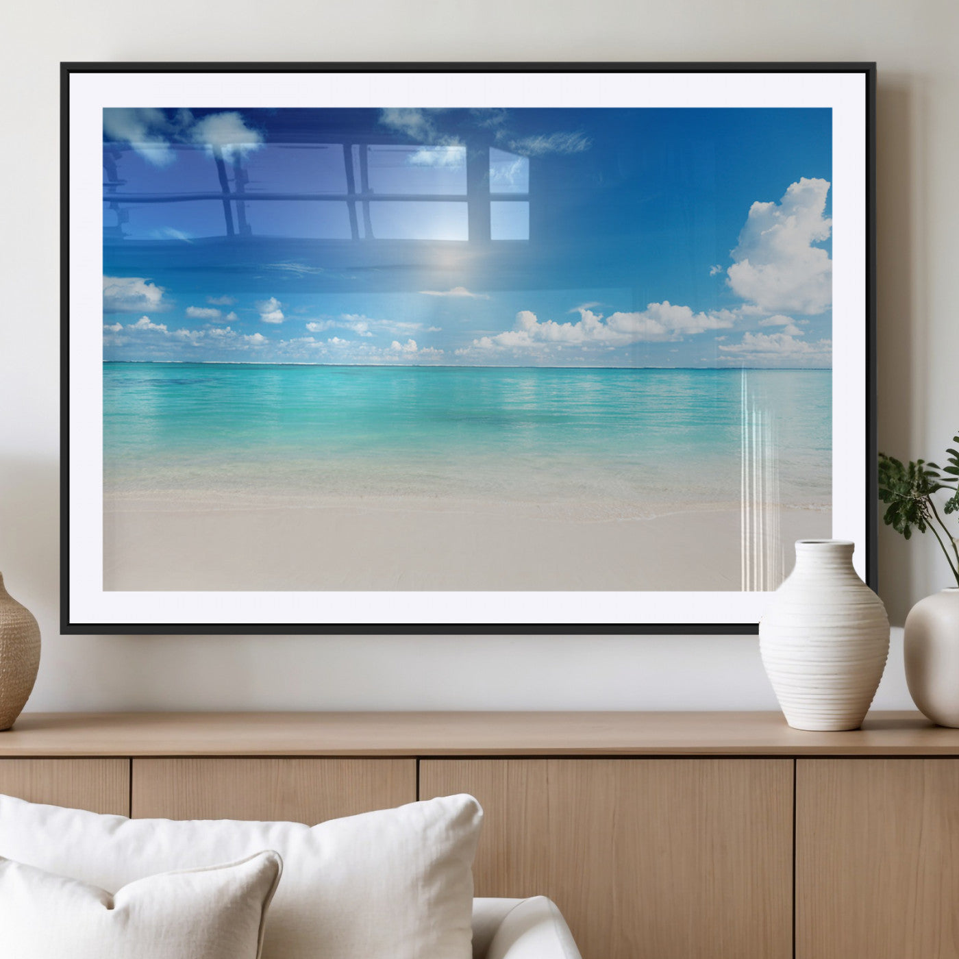 MGC-FP-36x24 - Blue Ocean Wall Art Canvas Print - Tranquil Ocean Paradise Triptych Wall Art - Ready to Hang Beach