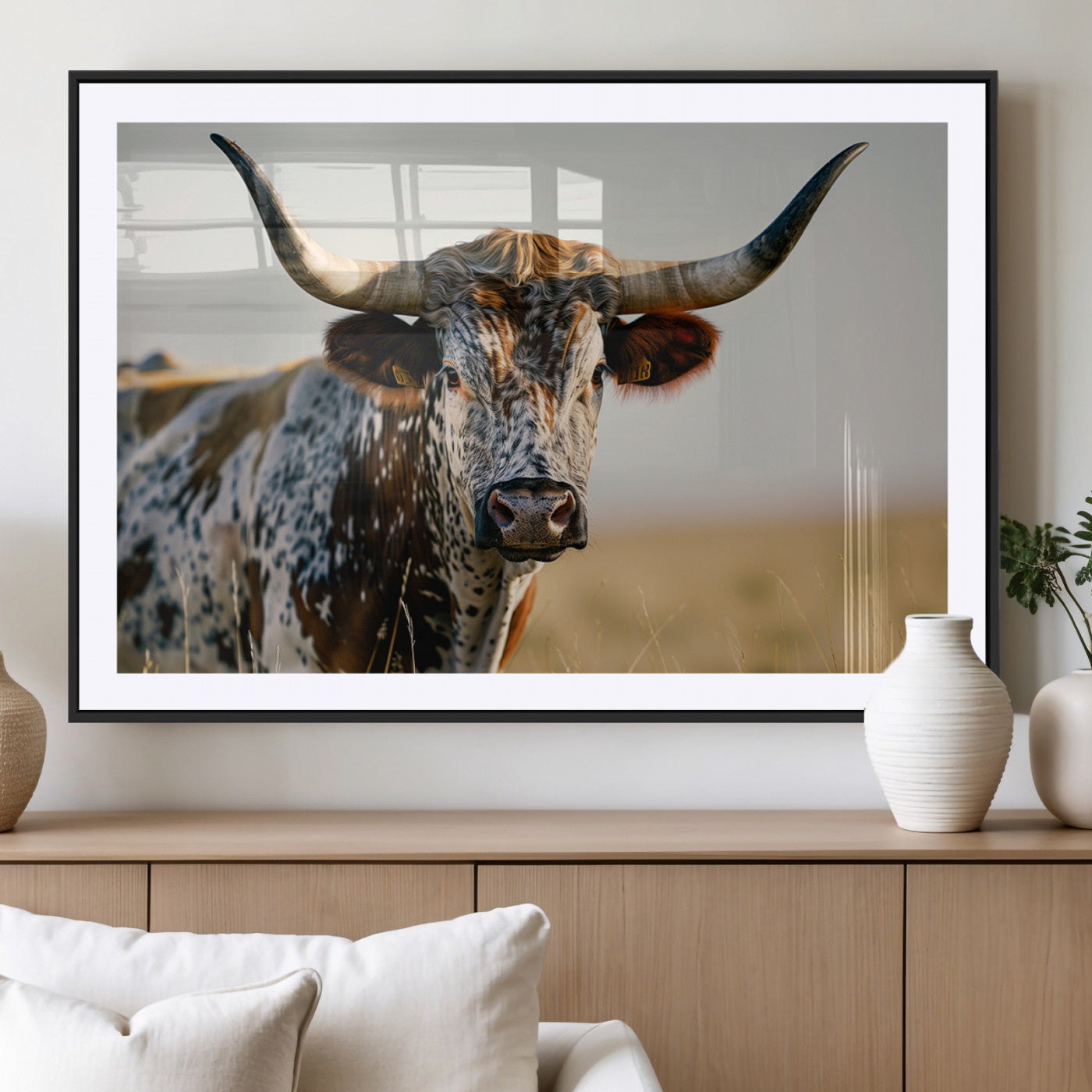 MGC-FP-36x24 - Texas Bull Longhorn Wall Art Canvas Print for Farm House Wall Decor, Farmhouse Wall Art Print