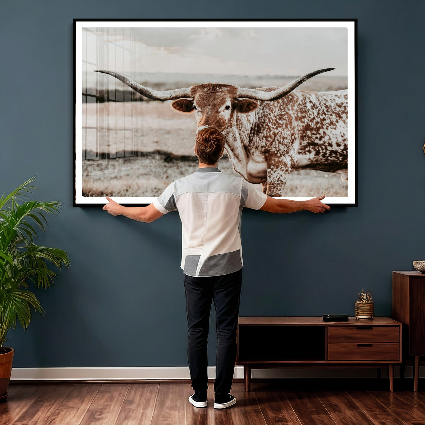 62910-MGV-CV-36X24 - Texas Longhorn Canvas Wall Art Print – Majestic Western Cattle in Rustic Farmhouse Decor – Cowboy Wall Decor