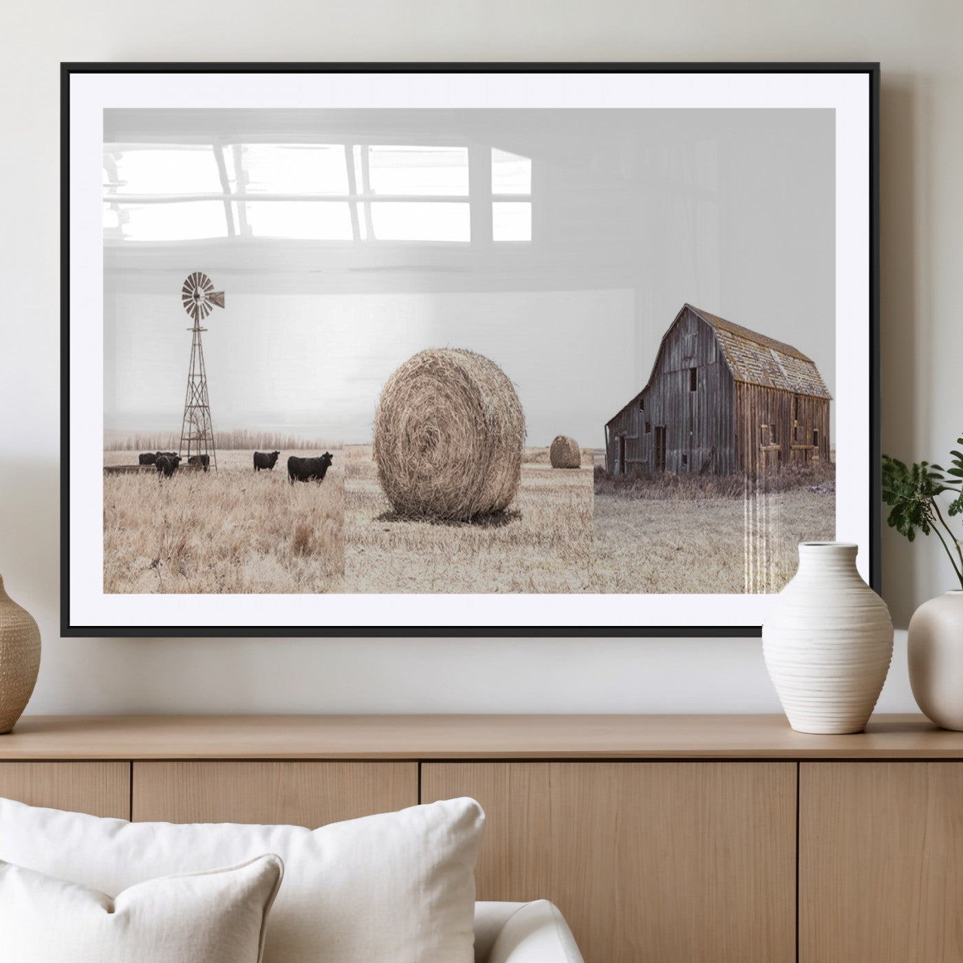 MGC-FP-36x24 - Rustic Farmhouse Wall Art Set of 3 – Country Barn and Wheat Field | Farm Prints for Country Home and