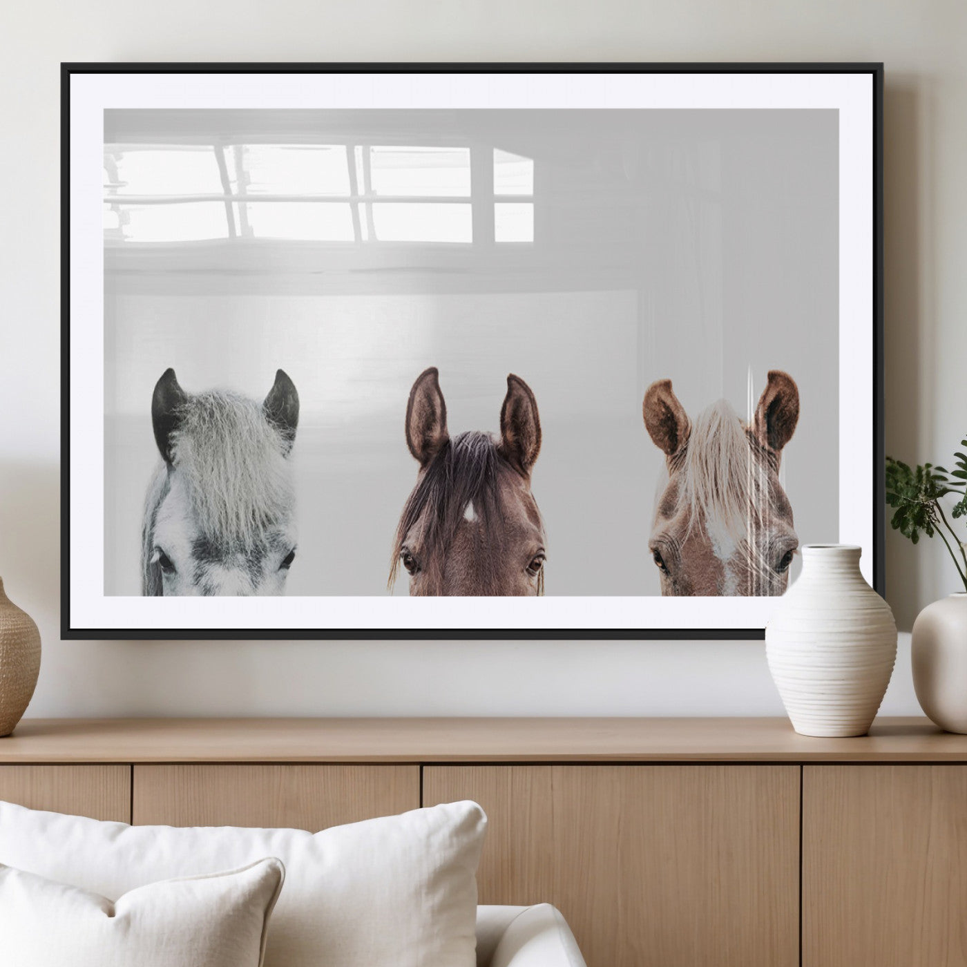 MGC-FP-36x24 - Horse Wall Art - Minimalist Horse Triptych Wall Art – Modern 3-Panel Giclée Canvas Featuring Horse