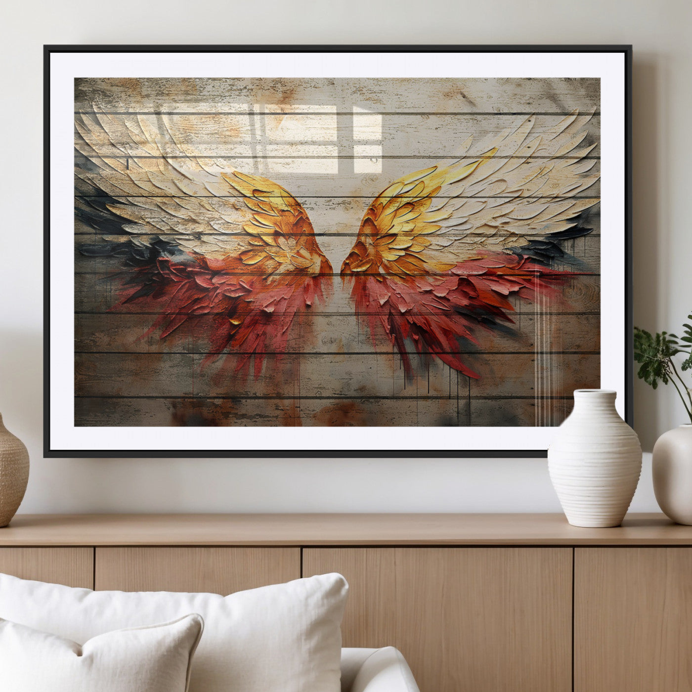 MGC-FP-36x24 - Abstract Angel Wings Canvas Wall Art – Framed and Ready to Hang Modern Angelic Wings Decor for