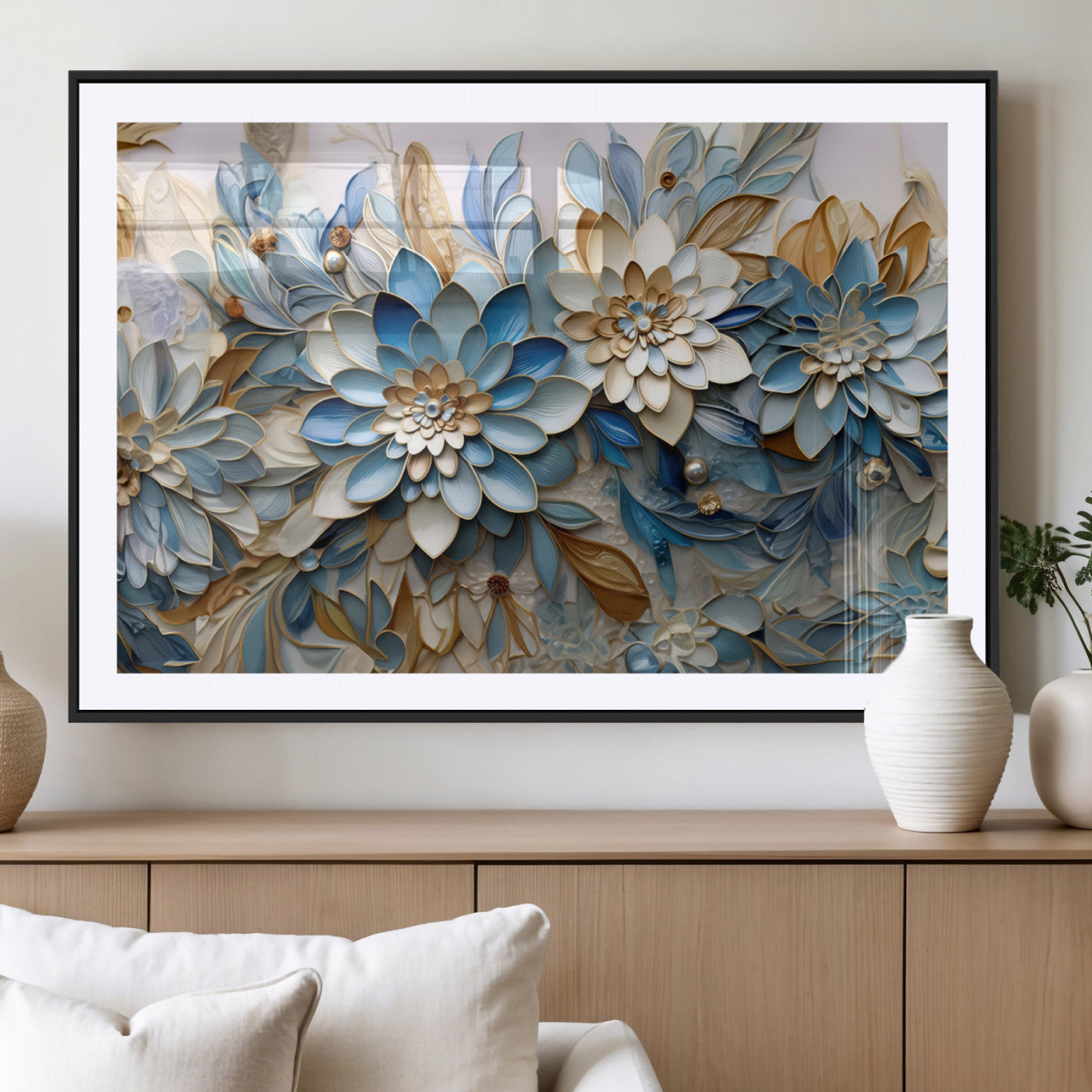MGC-FP-36x24 - Blu Abstract Flower Wall Art Canvas Print