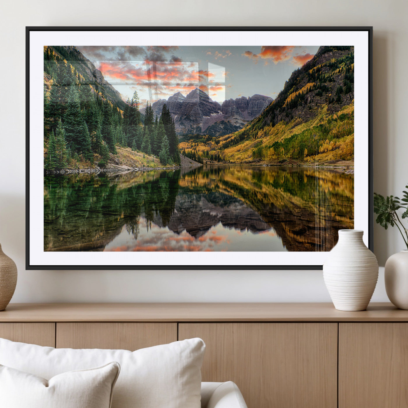 MGC-FP-36x24 - Maroon Bells Wall Art - Scenic Canvas Print of Maroon Bells in Autumn for Elegant Home or Office
