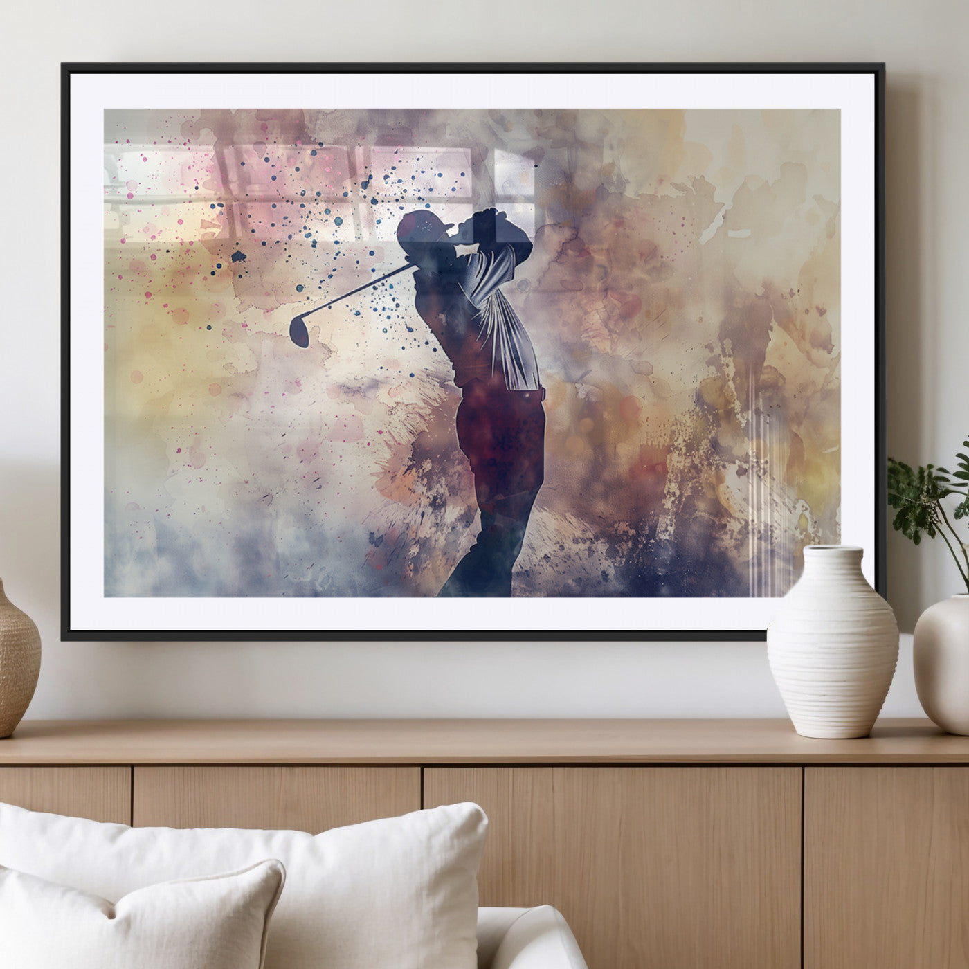 MGC-FP-36x24 - Abstract Watercolor Golf Player Wall Art Canvas Print