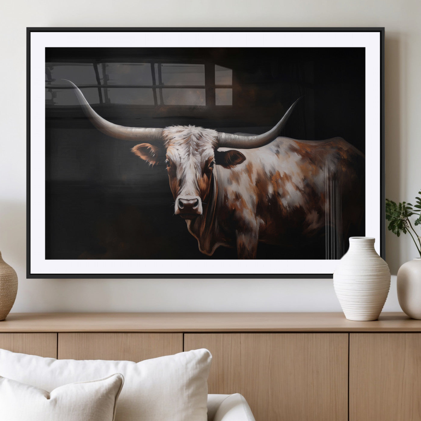 82543-MGV-CV-36X24-Texas Longhorn Wall Art Canvas Print | Western Ranch Decor | Bold Rustic Cattle Artwork | Ready to
