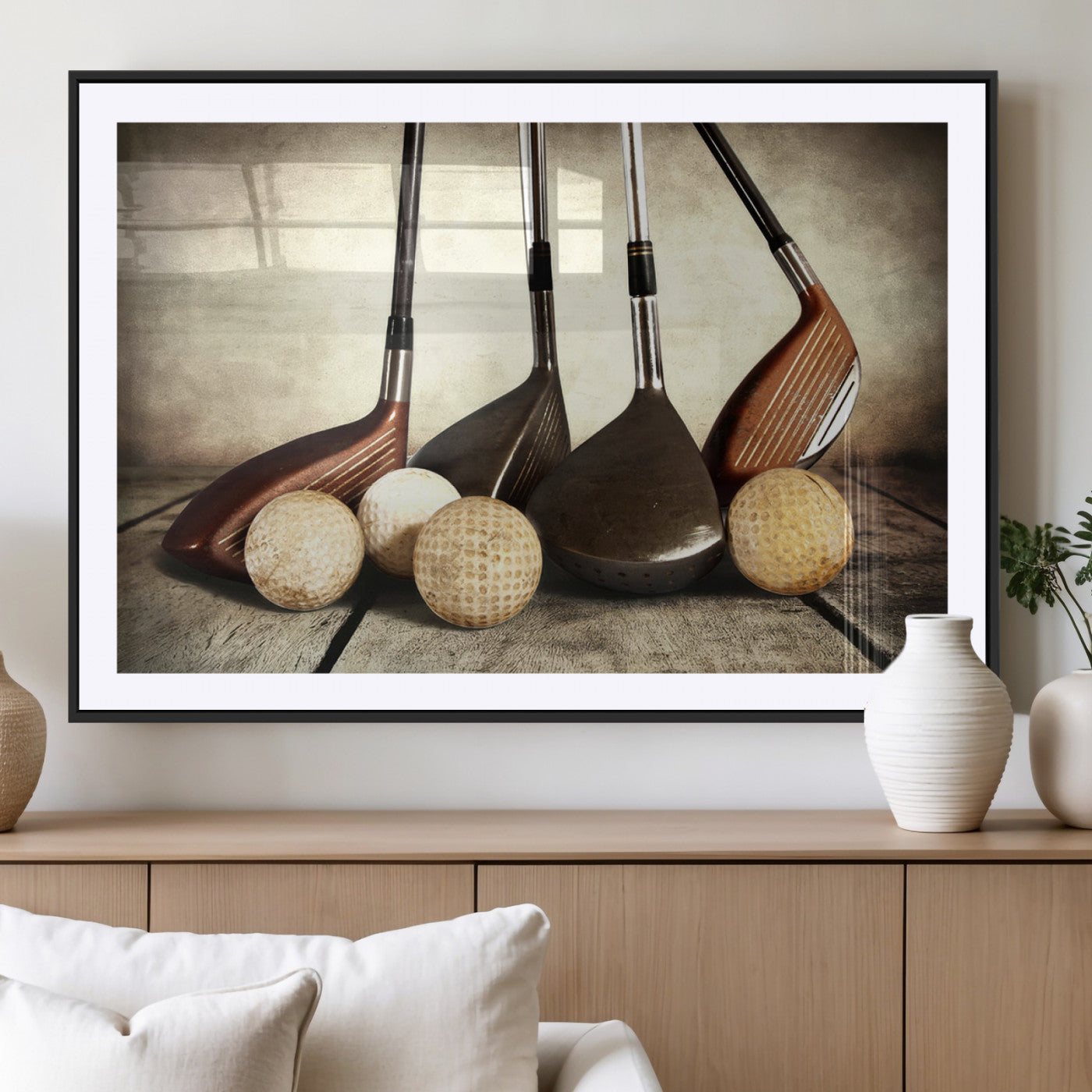 MGC-FP-36x24 - Vintage Golf Ball Art | Golf Decor for Man Cave or Office | Ready to Hang and Framed