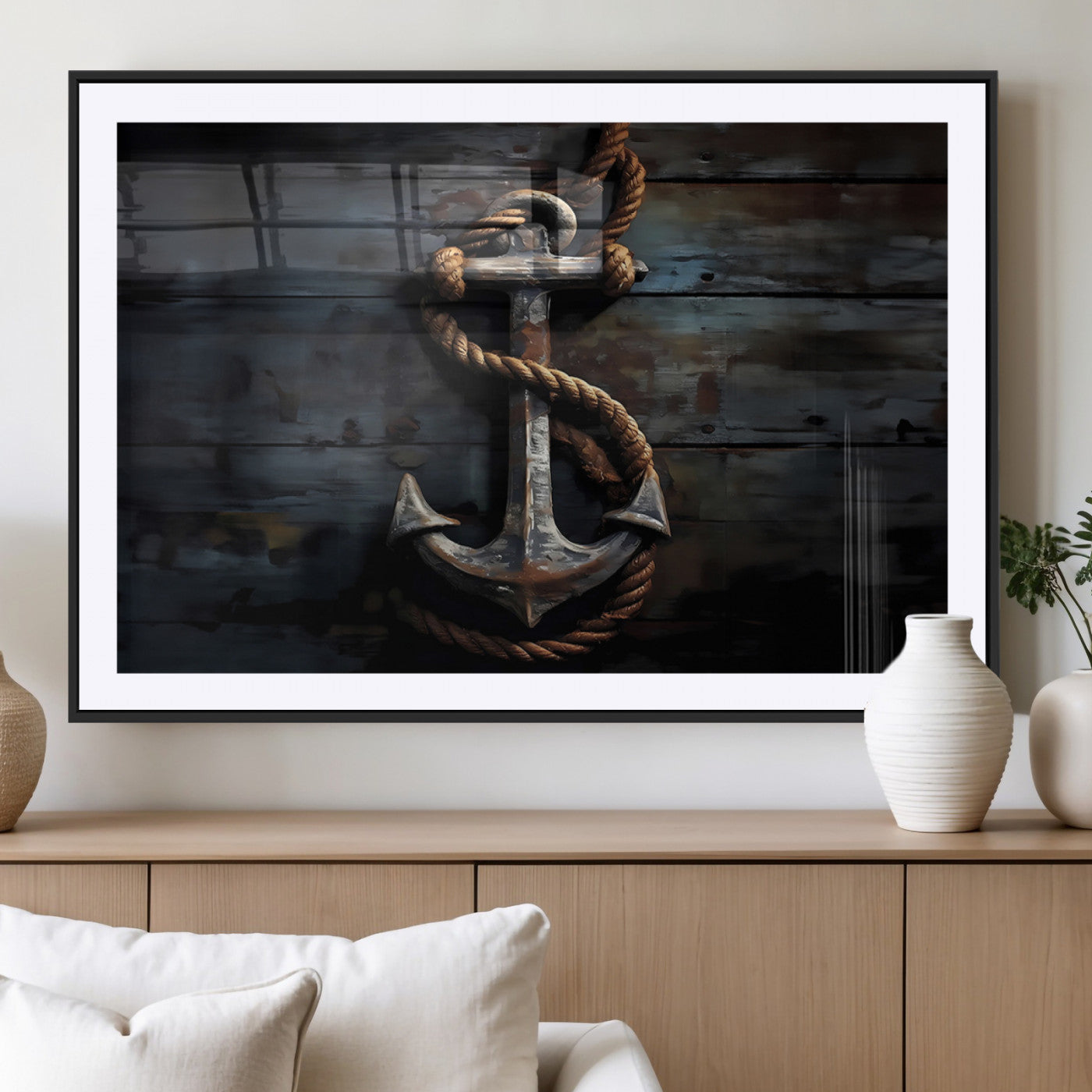 MGC-FP-36x24 - 3 Panel Grunge Abstract Anchor Wall Art Canvas Print Set