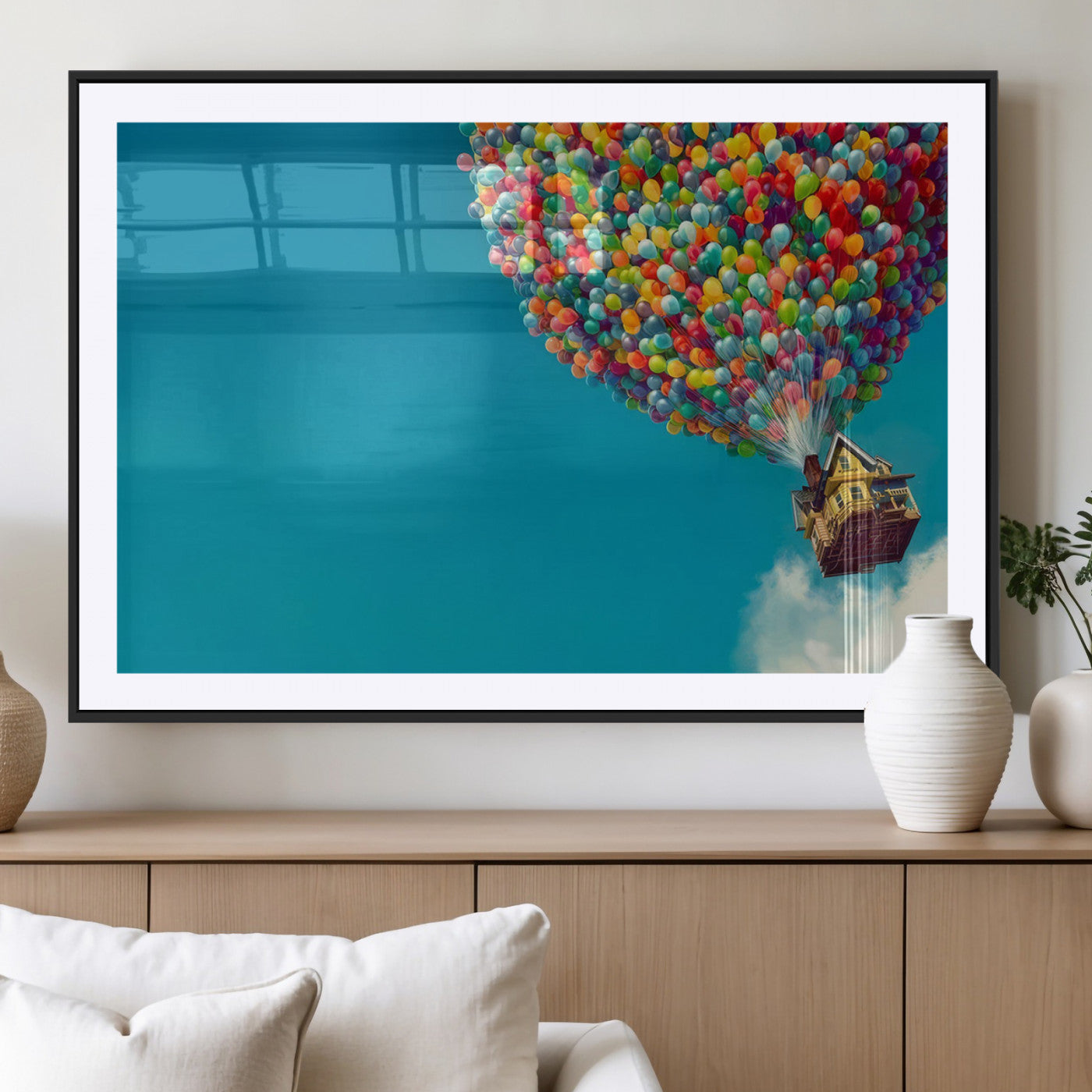 MGC-FP-36x24 - Carl Fredricksen, Up Movie Wall Art, Colorful Balloon House Art | Whimsical Wall Decor for Living