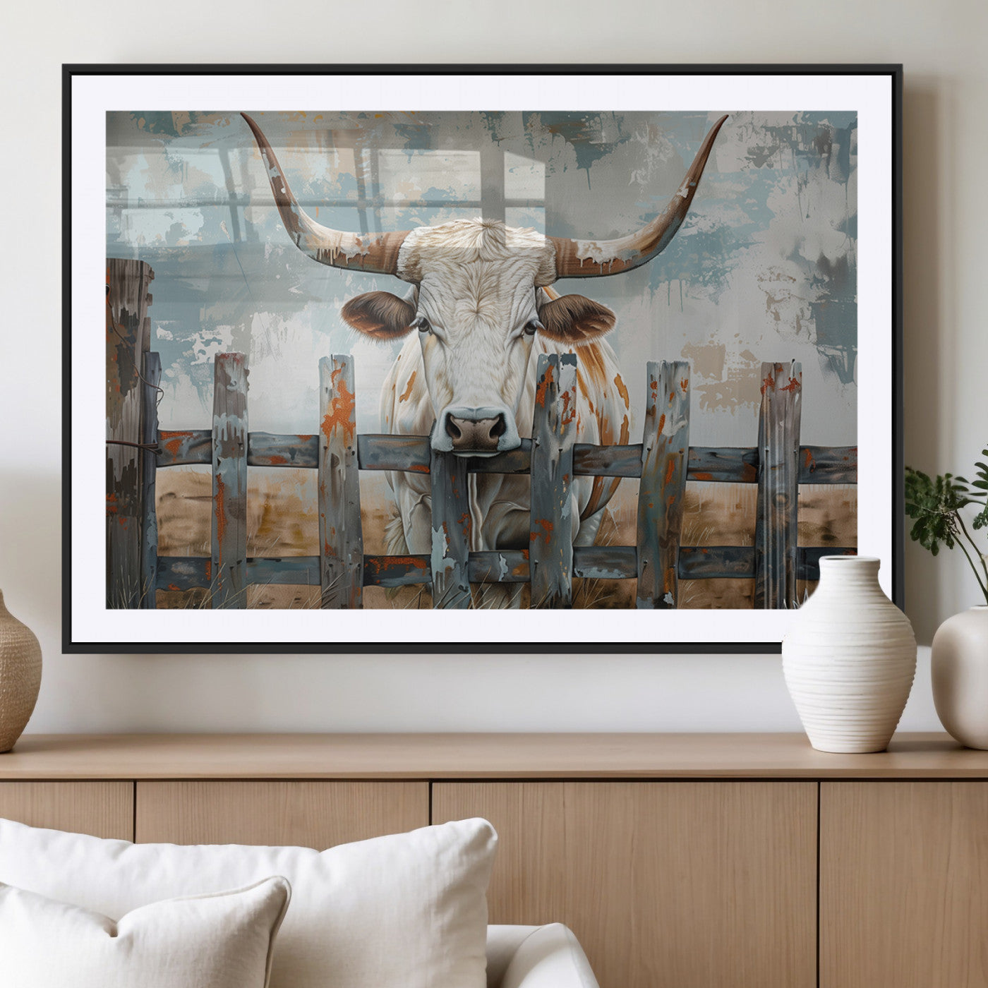 MGC-FP-36x24 - Vintage Cow Wall Art Canvas Print for Farmhouse Wall Decor Theme, Cattle Wall Art Print