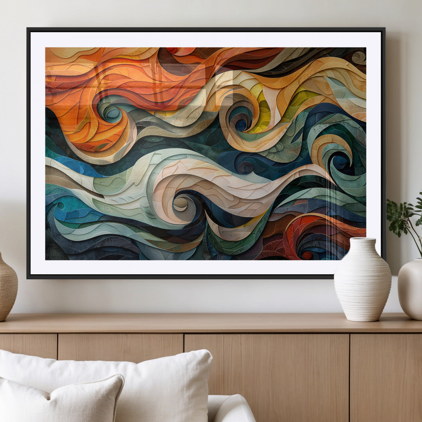 MGC-FP-36x24 - Abstract Wave Wall Art | Ready to Hang Framed Canvas Print | Vibrant Home Decor for Modern Spaces