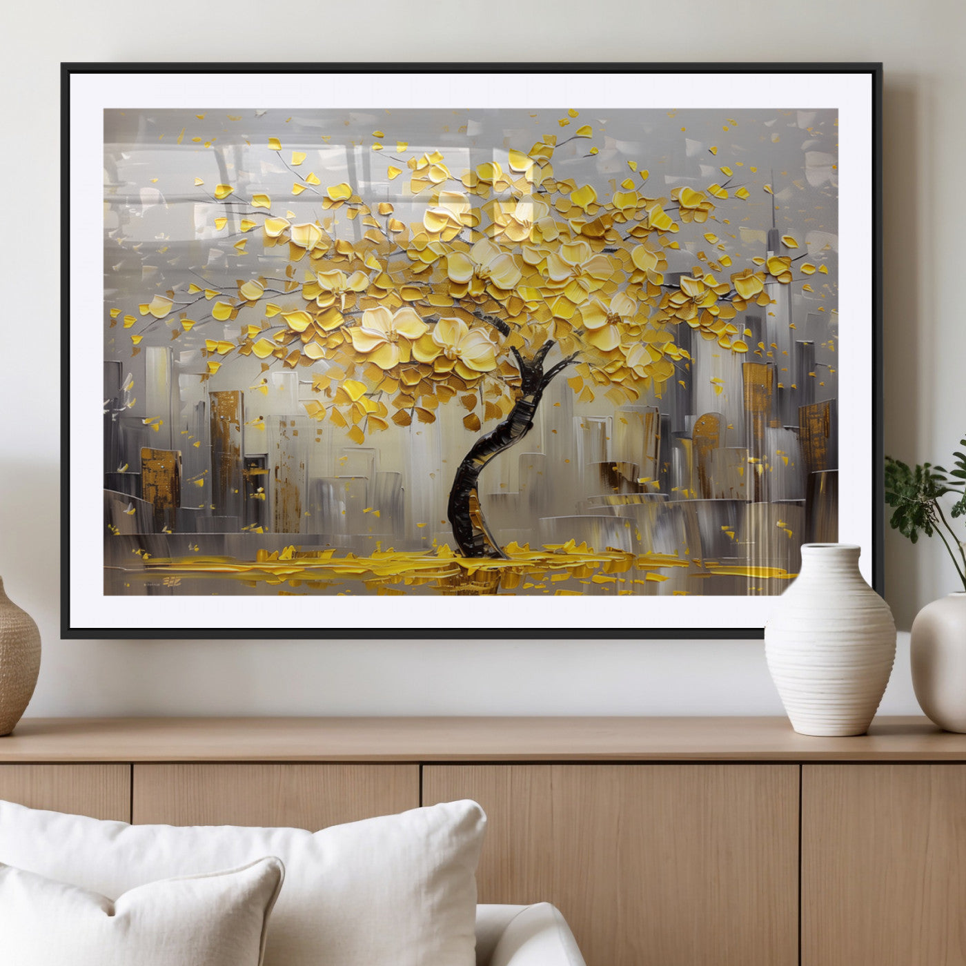 -Golden Tree Canvas Print | Abstract Wall Art for Modern Homes | Ready to Hang Framed Artwork