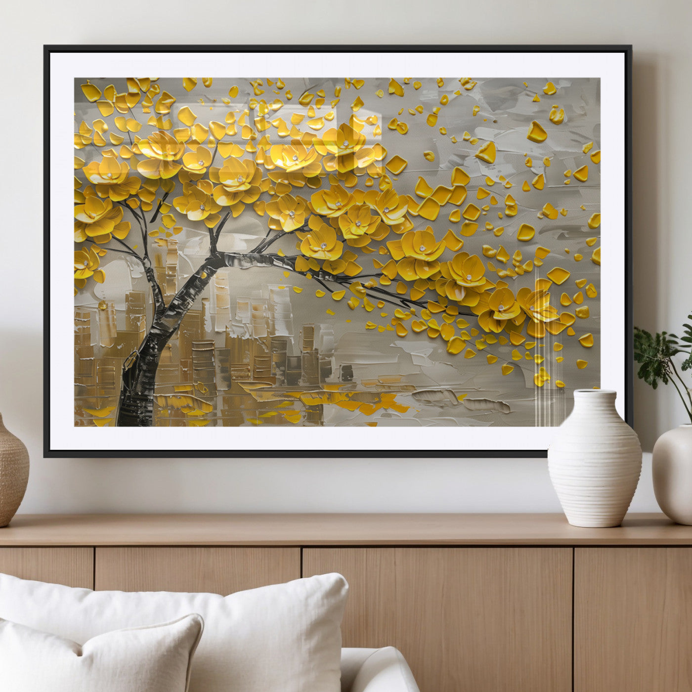 MGC-FP-36x24 - Yellow Blossom Tree Canvas Wall Art - Floral Abstract Modern Contemporary Artwork for Living Room or
