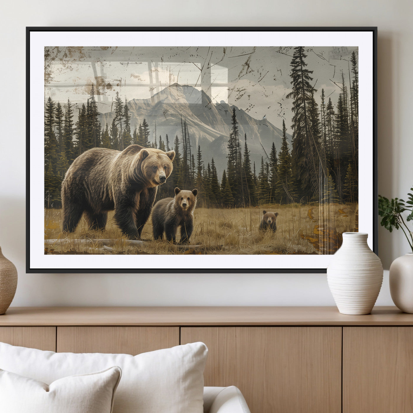 MGC-FP-36x24 - Rustic Grizzly 399 Bear Family Wall Art Canvas Print