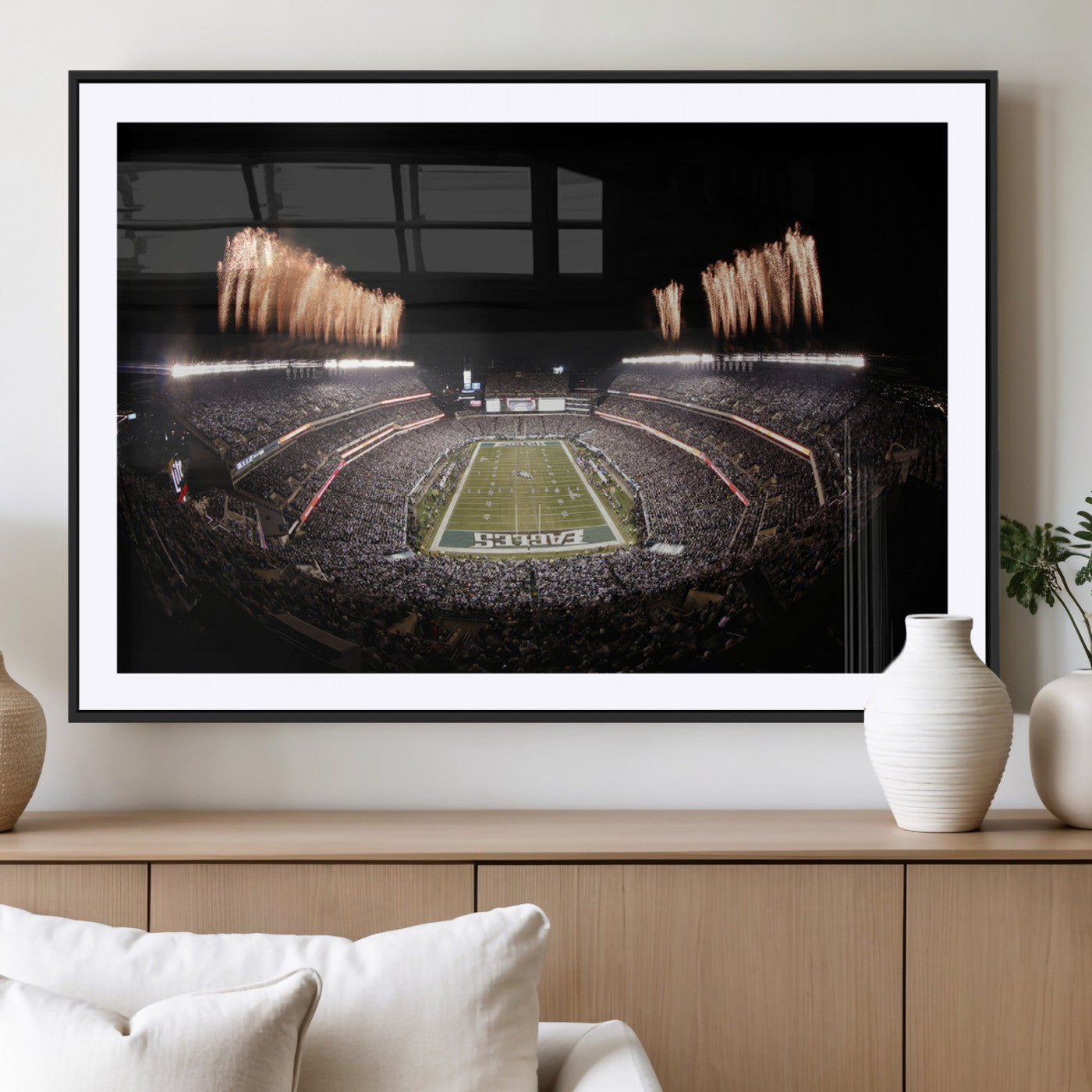 48893-MGV-CV-36X24-Eagles Field Stadium Wall Art - Lincoln Financial Field Fireworks Game Triple Canvas Wall Art -