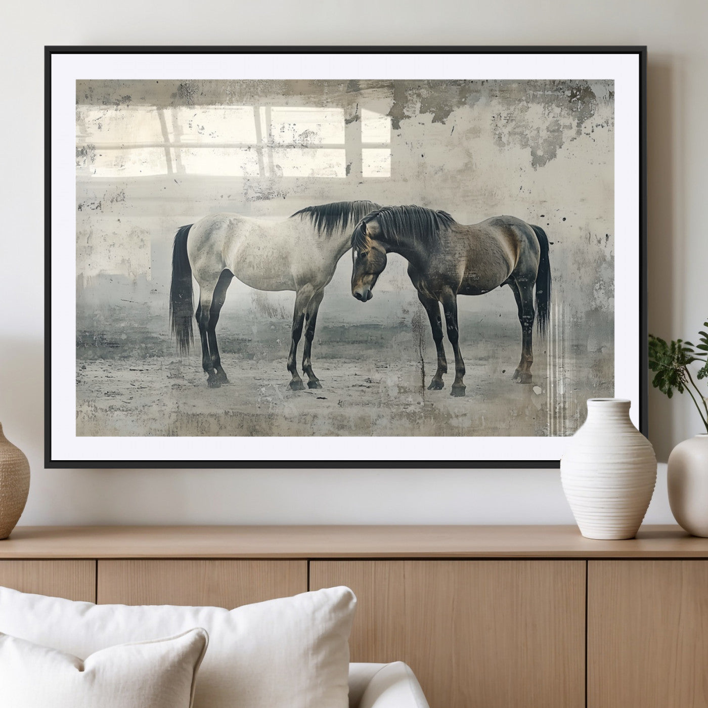 MGC-FP-36x24 - Chines Style Majestic Horses Wall Art | Ready to Hang and Framed Triptych Print | Western Farmhouse