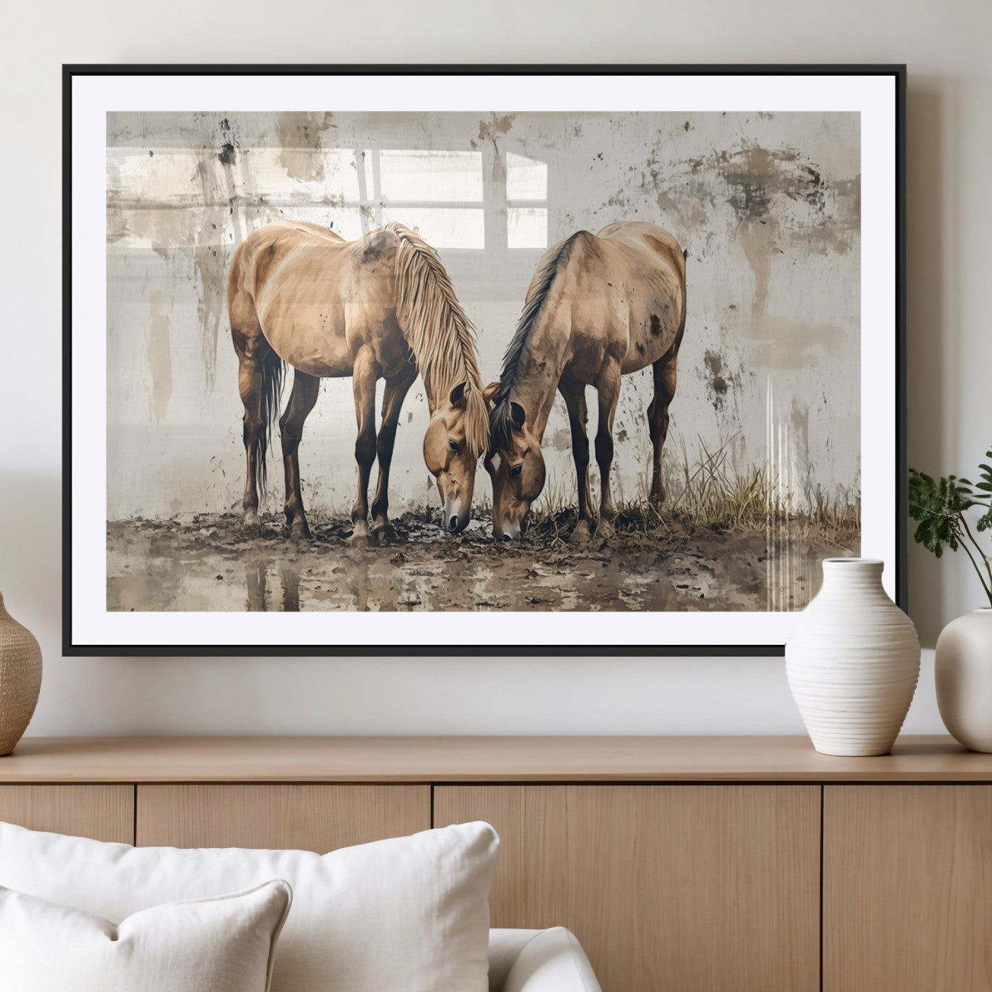 MGC-FP-36x24 - Vintage Horses Wall Art | Ready to Hang and Framed Triptych | Western Farmhouse Wall Decor for