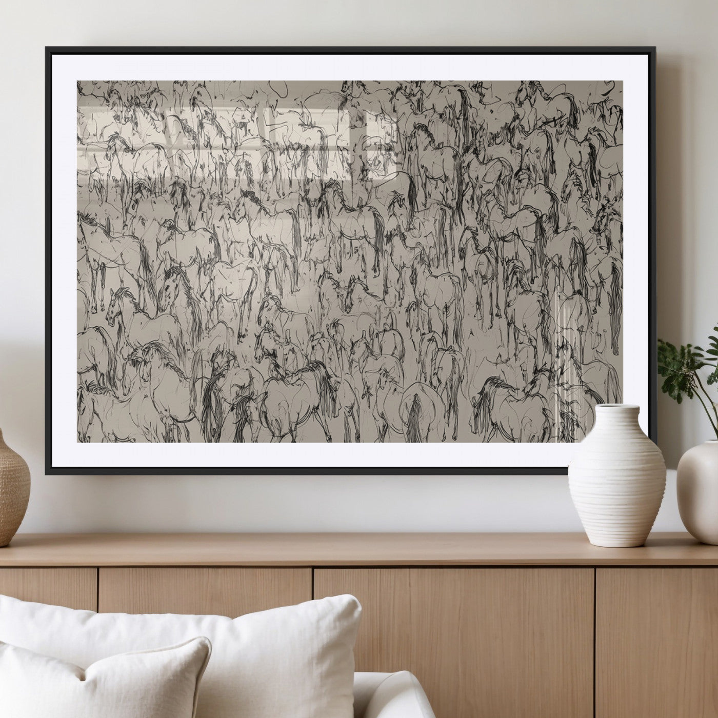 25718-MGV-CV-36X24-Abstract Horse Sketch Wall Art | Ready to Hang and Framed | Farmhouse Wall Decor for Living Room or