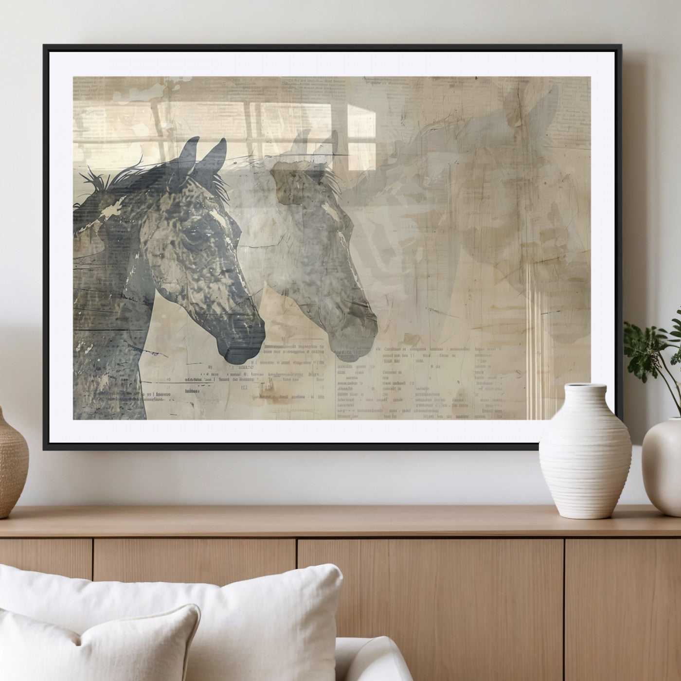 MGC-FP-36x24 - Abstract Horse Canvas Print | Modern Farmhouse Wall Art | Ready to Hang Framed