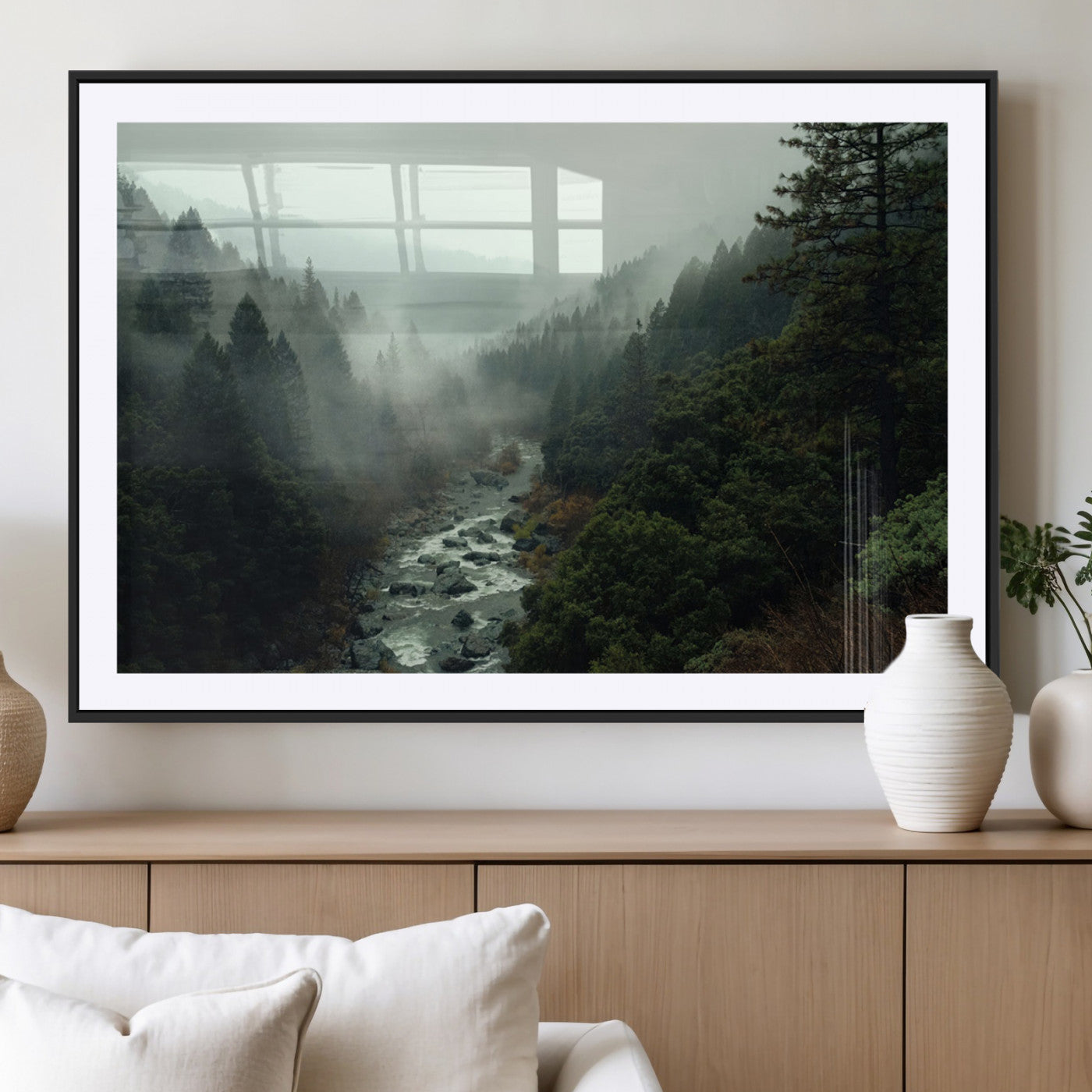 MGC-FP-36x24 - Misty Forest Wall Art | Ready to Hang and Framed | Tranquil Nature Landscape for Living Room or