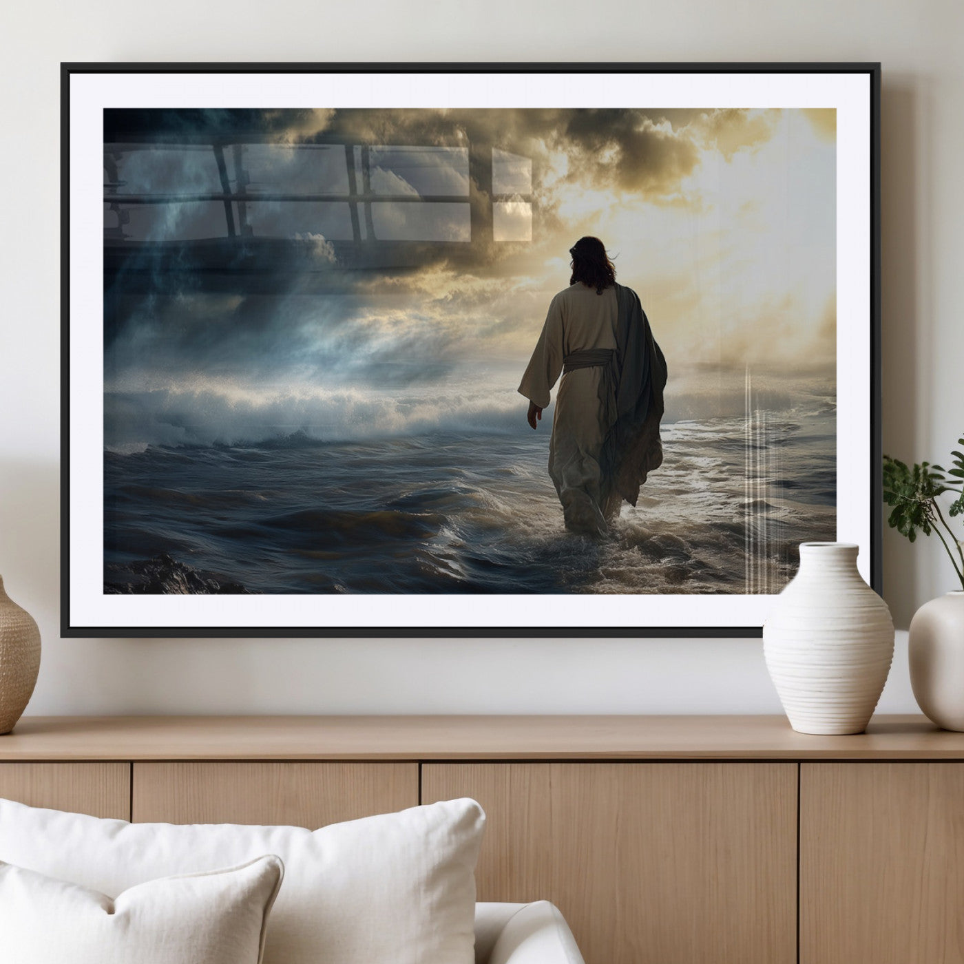 MGC-FP-36x24 - Jesus Walking on Water Wall Art | Canvas Print | Ready to Hang | Christian Home Decor | Spiritual