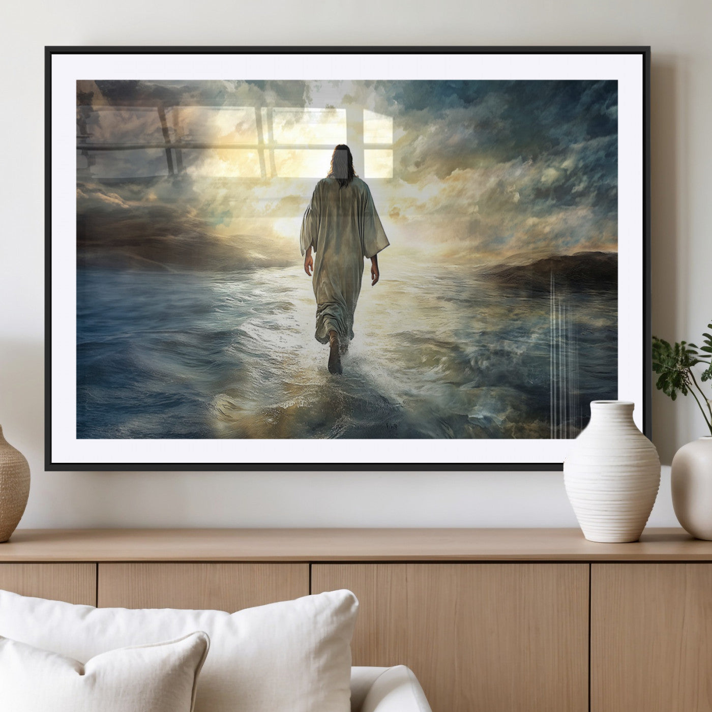 MGC-FP-36x24 - Jesus Walking on Water Wall Art | Canvas Print | Ready to Hang | Christian Home Decor | Spiritual
