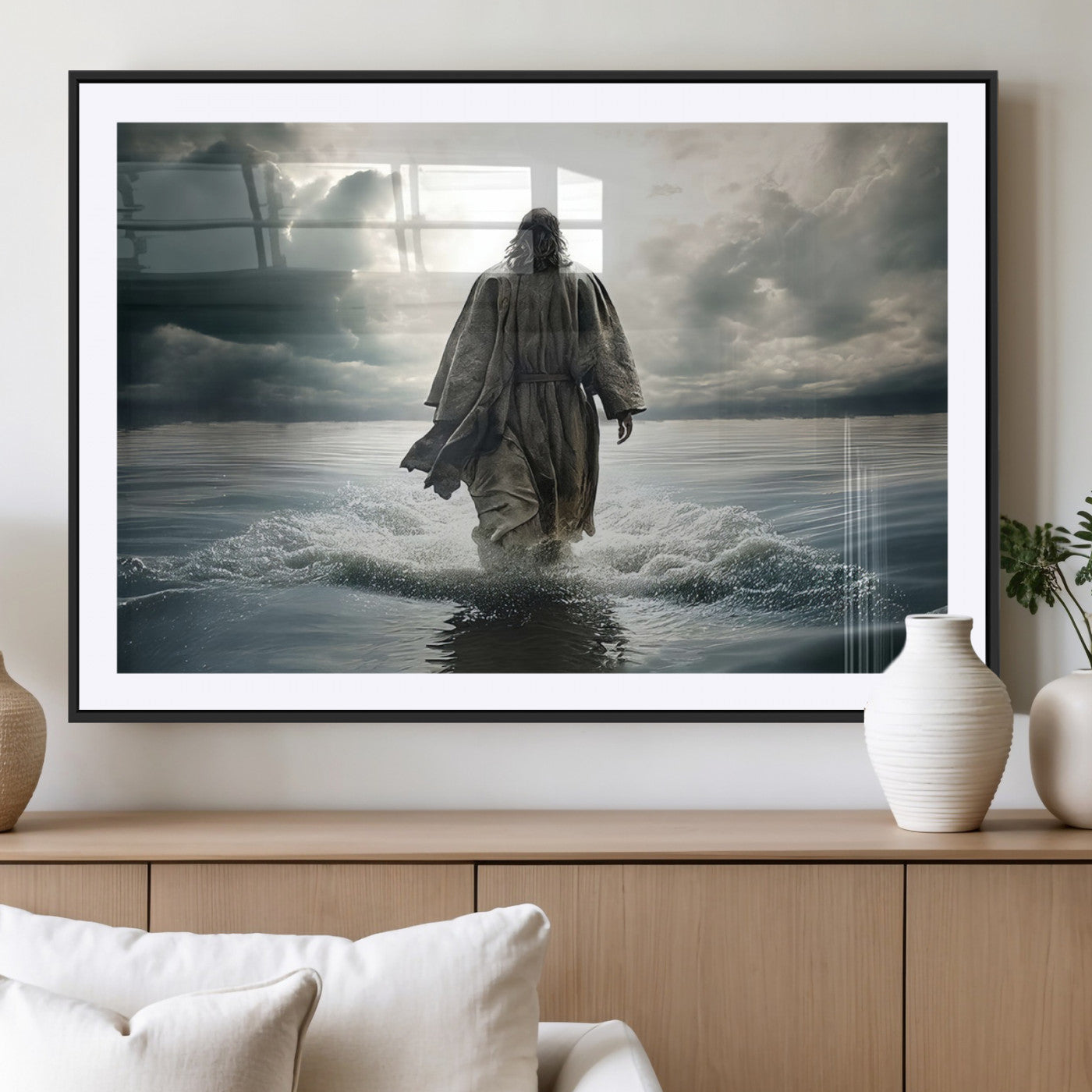 MGC-FP-36x24 - Jesus Walking on Water Wall Art | Canvas Print | Ready to Hang | Christian Home Decor | Spiritual