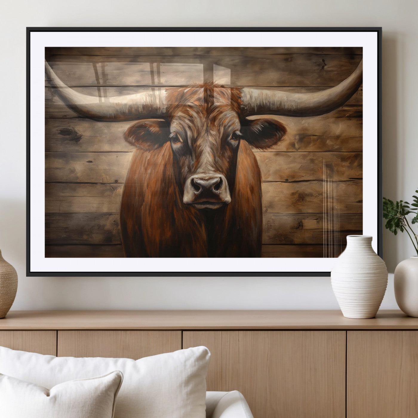 77556-MGV-CV-36X24-Longhorn Bull Wall Art | Canvas Print | Ready to Hang | Rustic Farmhouse Wall Decor | Western Barn