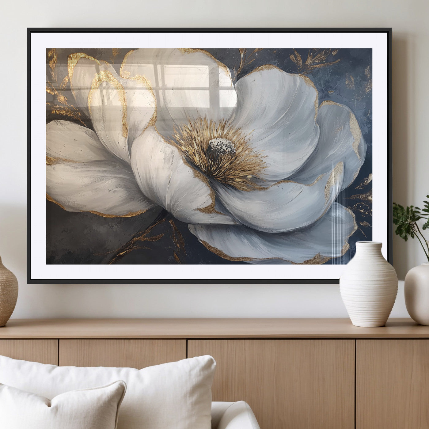 MGC-FP-36x24 - White Magnolia Flower Wall Art Canvas Print | Abstract Floral Wall Decor | Elegant Bloom Artwork |