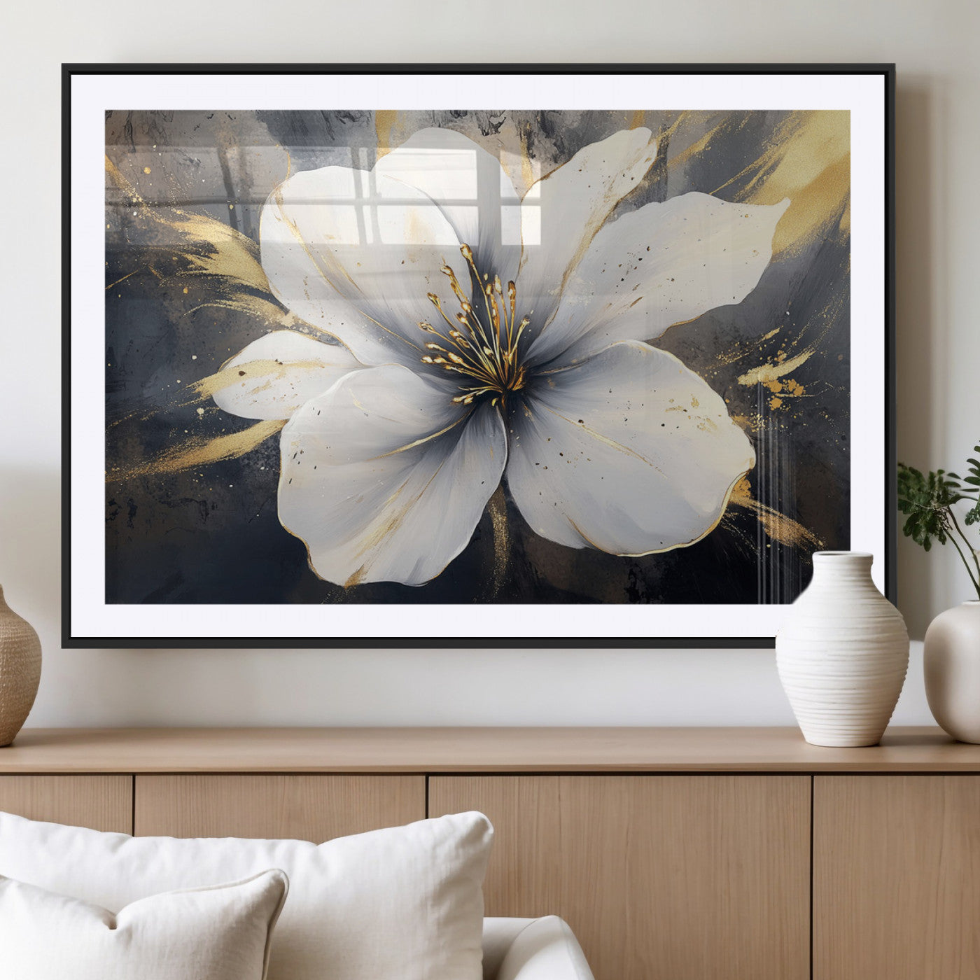 MGC-FP-36x24 - White Flower Wall Art Canvas Print | Ready to Hang | Abstract Floral Wall Decor | Elegant Bloom